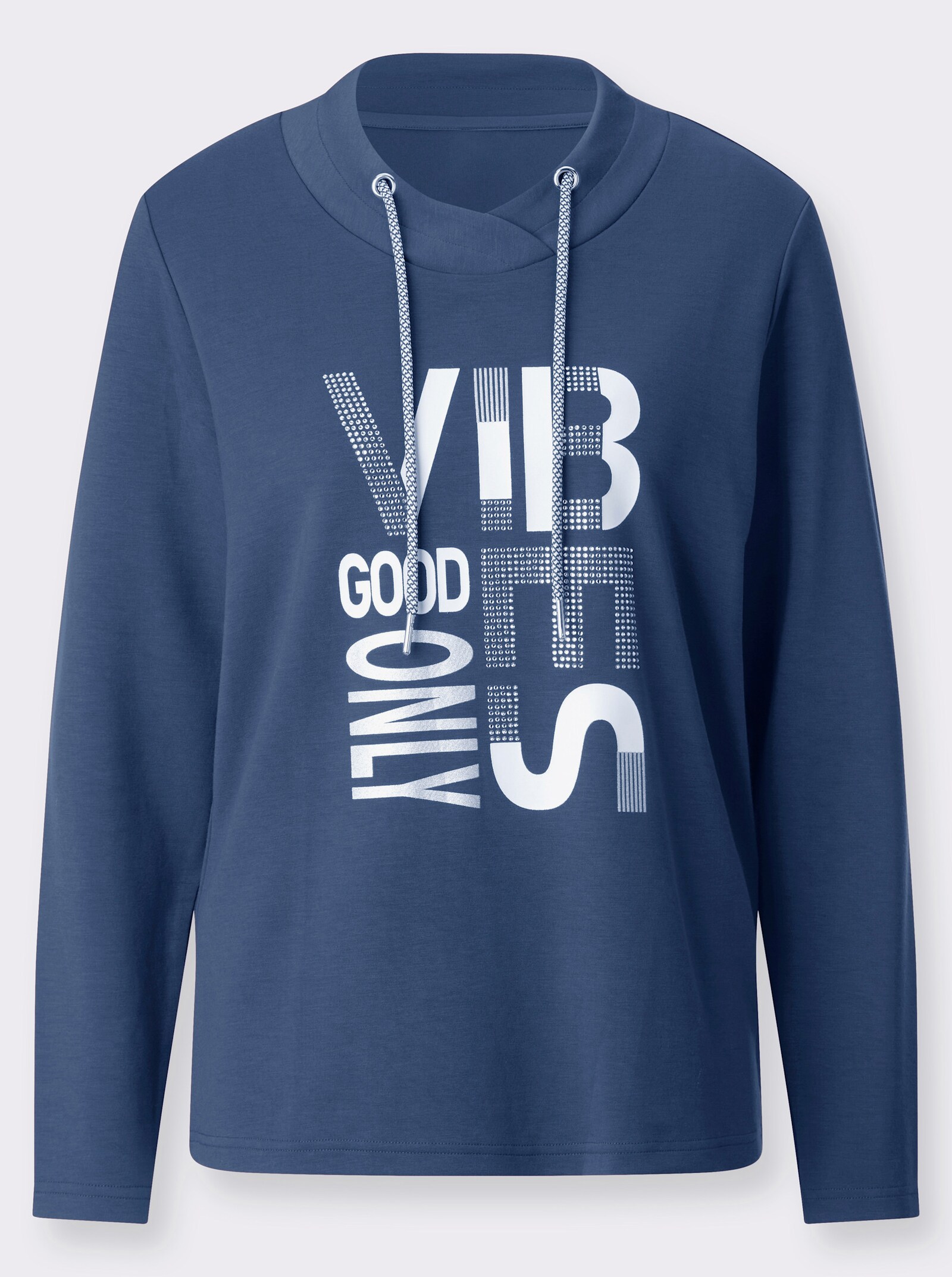 Langarmshirt mit silberfarbigem Print - jeansblau