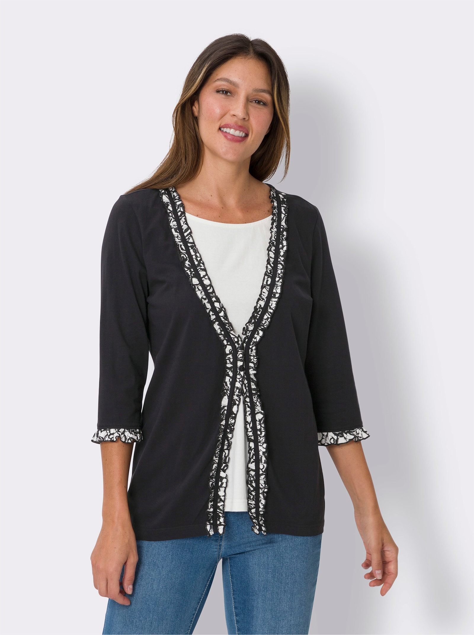 2-in-1-Shirt mit Rüschen - schwarz-ecru