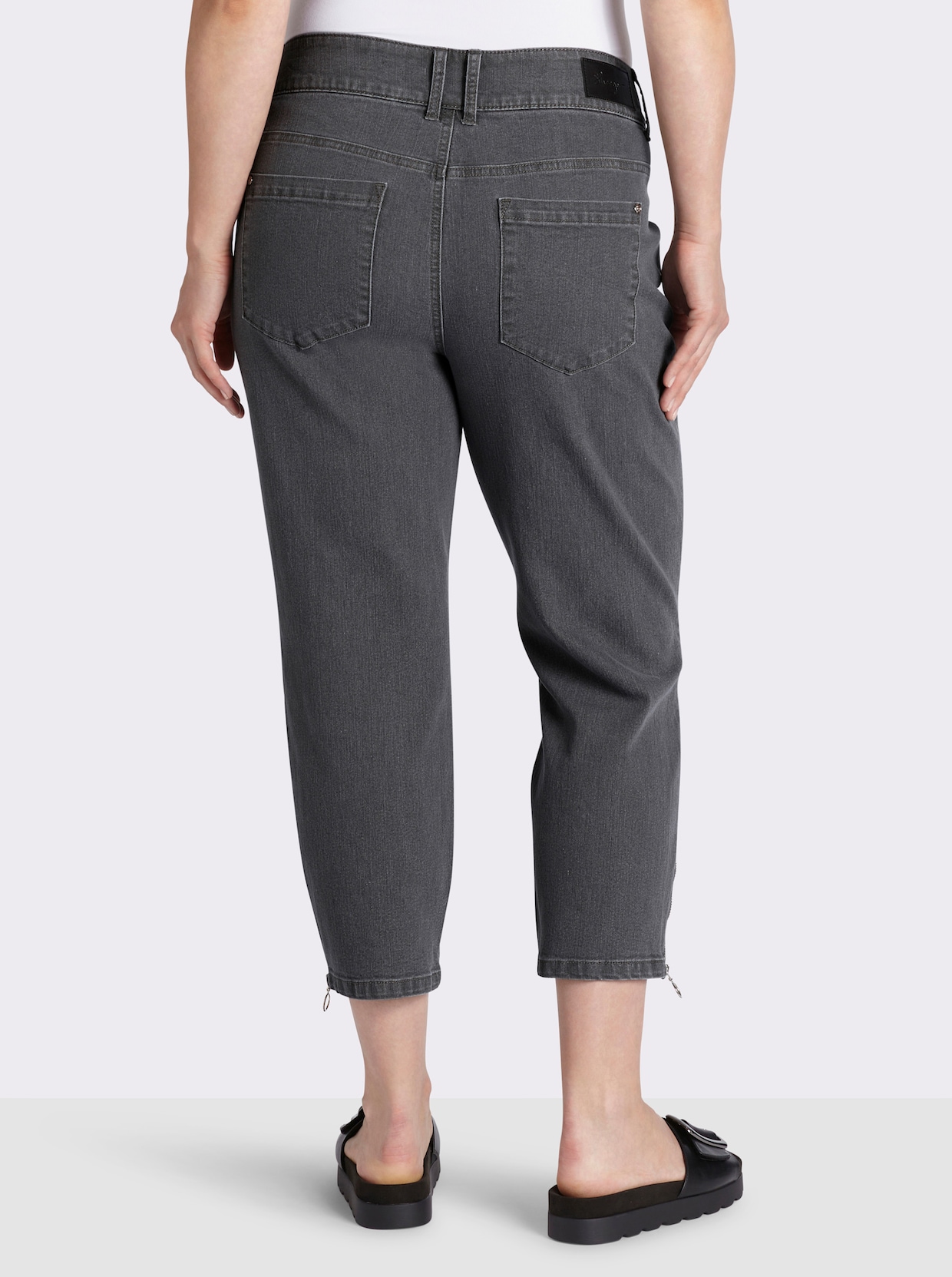 sheego 7/8-Jeans mit Zipper am Saum - stone-grey-denim