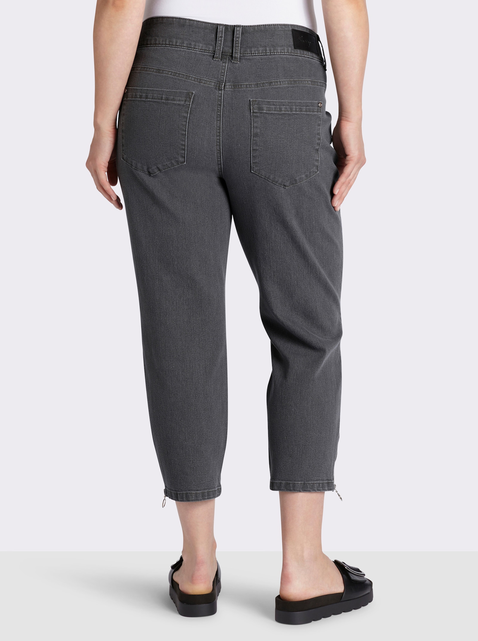 sheego 7/8-Jeans mit Zipper am Saum - stone-grey-denim