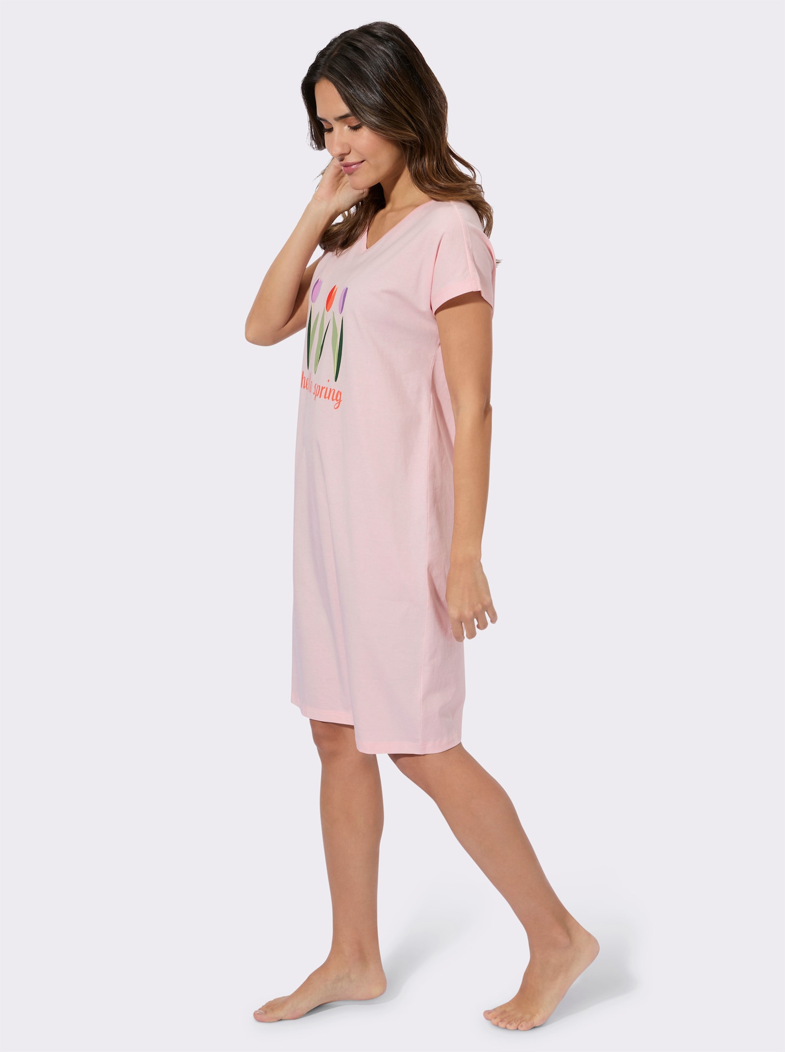 Nattlinne med placerat tulpantryck - ljusrosa