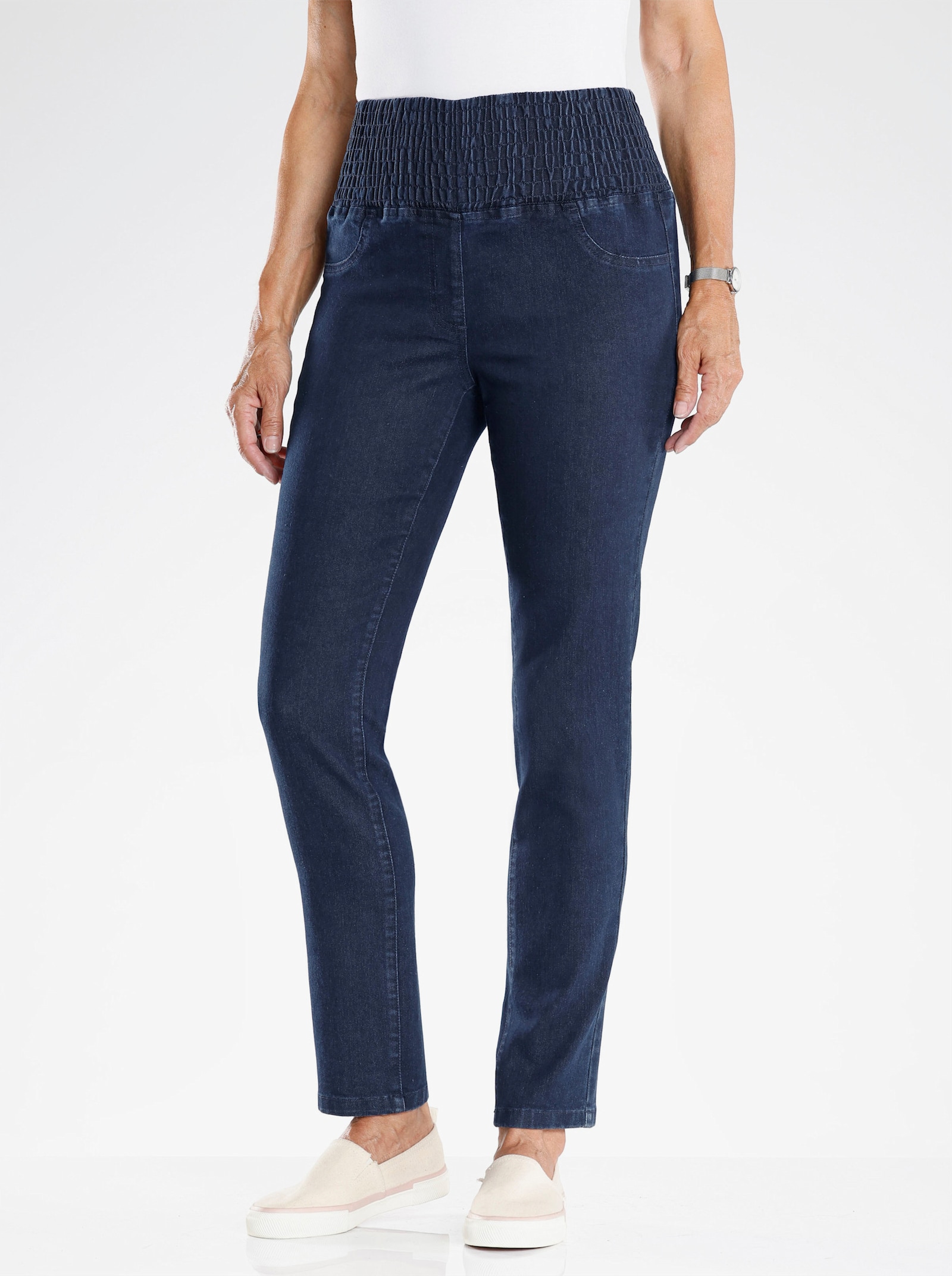 Jeans met gesmokte comfortband rondom - dark-blue