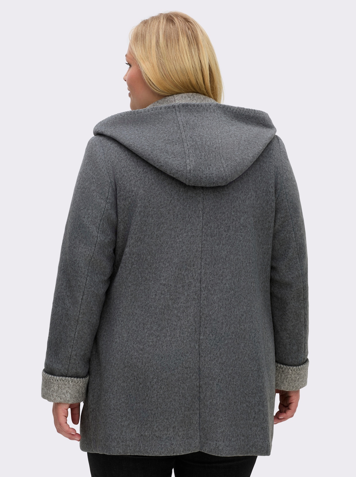 Kapuzenjacke in Woll-Optik - dunkelgrau-meliert