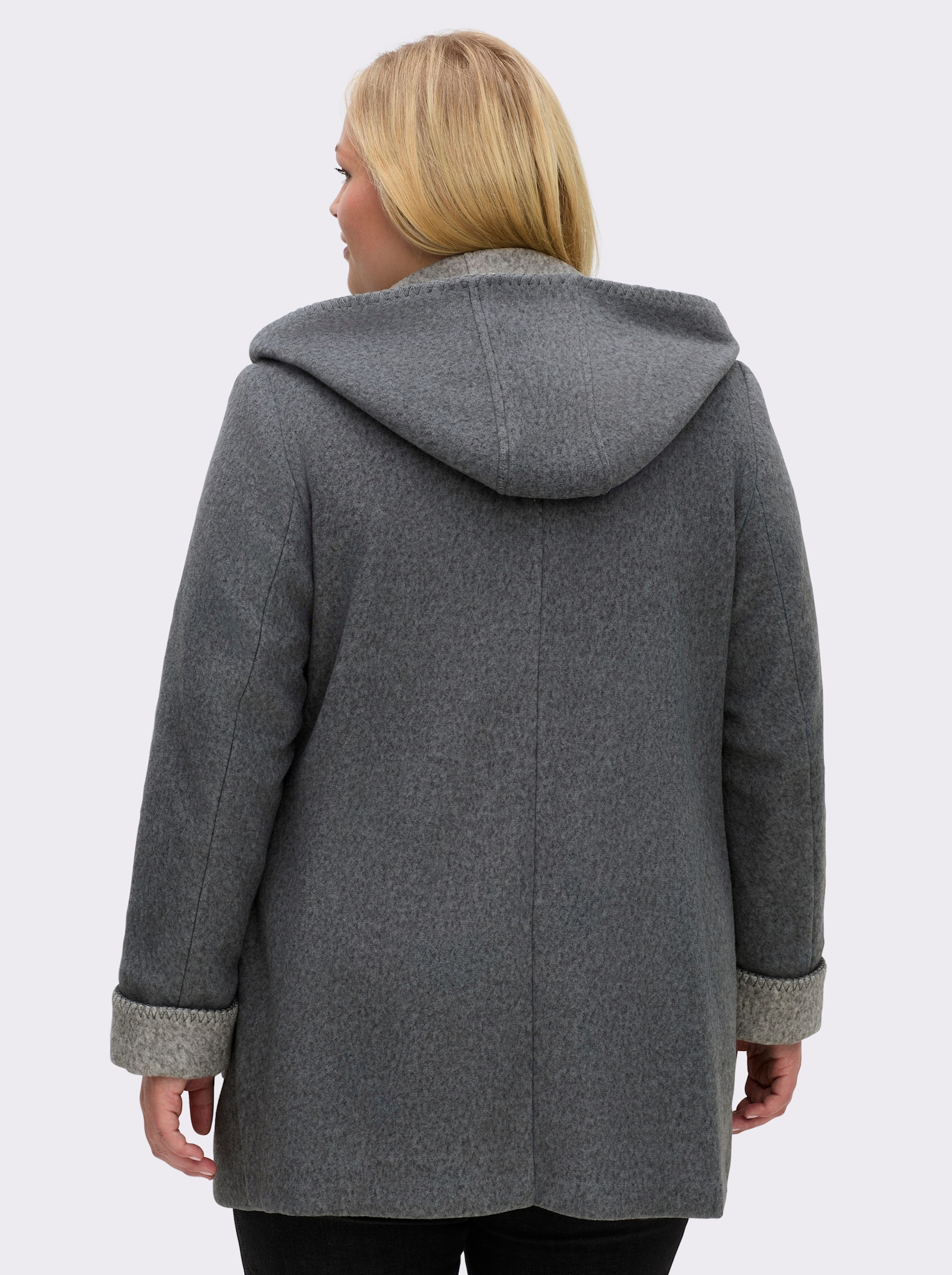 Kapuzenjacke in Woll-Optik - dunkelgrau-meliert