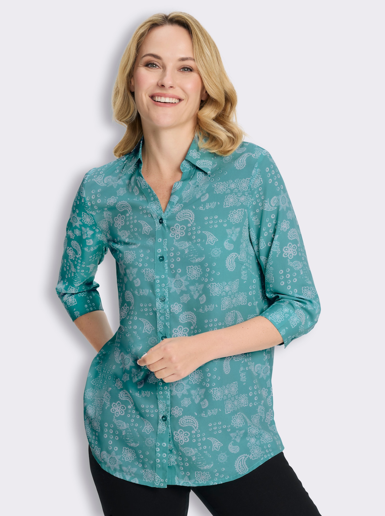 Longbluse mit Paisley-Print - ozean-weiß-bedruckt