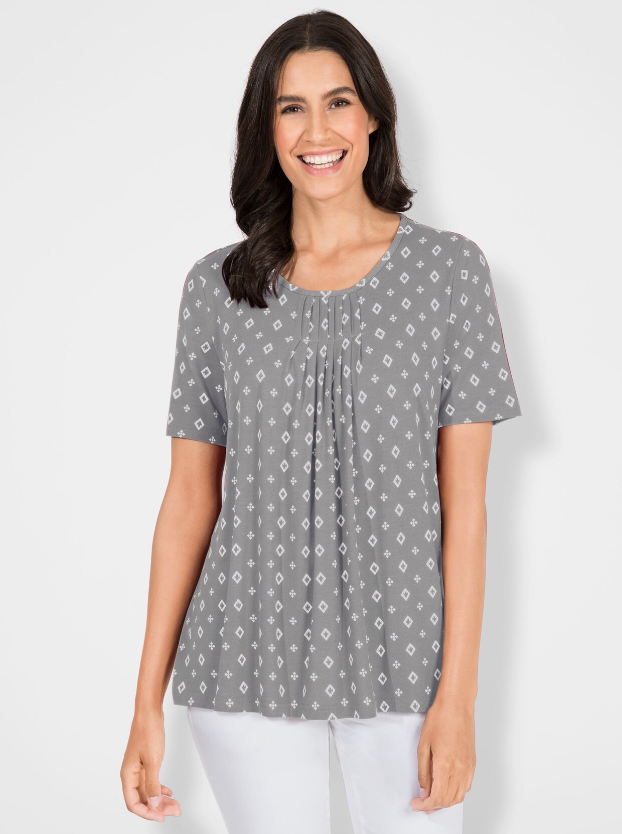 Print-Shirt - steingrau-weiß-bedruckt