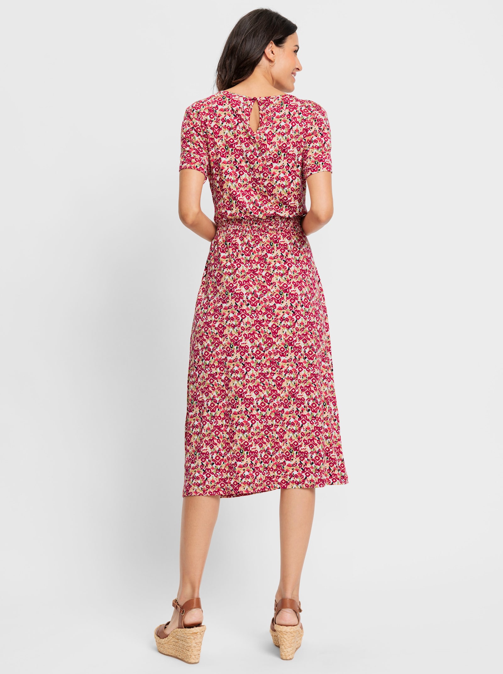 Jerseykleid mit Schlingenknopfverschluss im Nacken - erdbeere-lindgrün-bedruckt