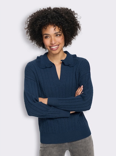 heine Langarm-Pullover mit Zopfmuster - dunkelblau