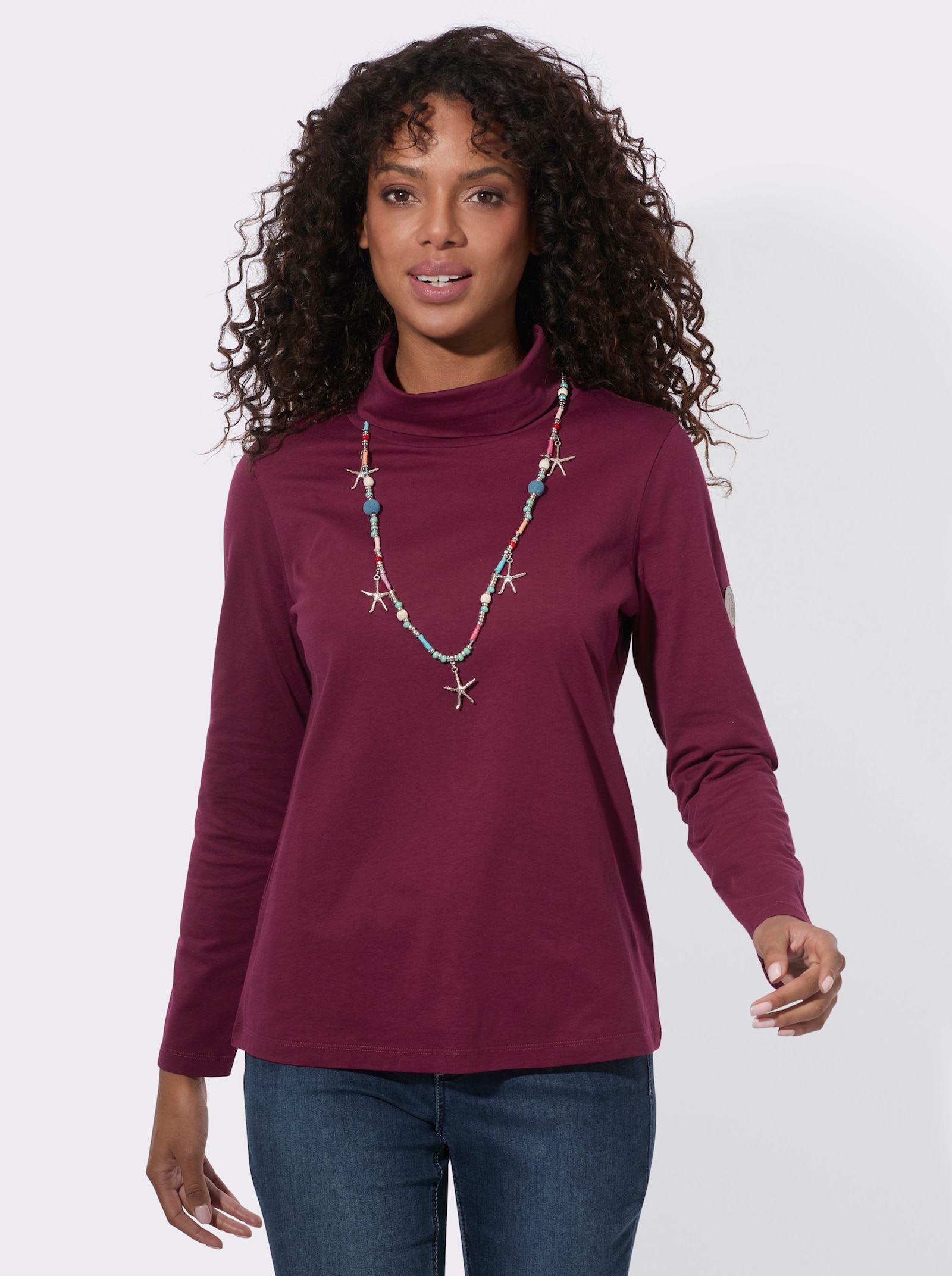 Rollkragenshirt aus reiner Baumwolle - bordeaux