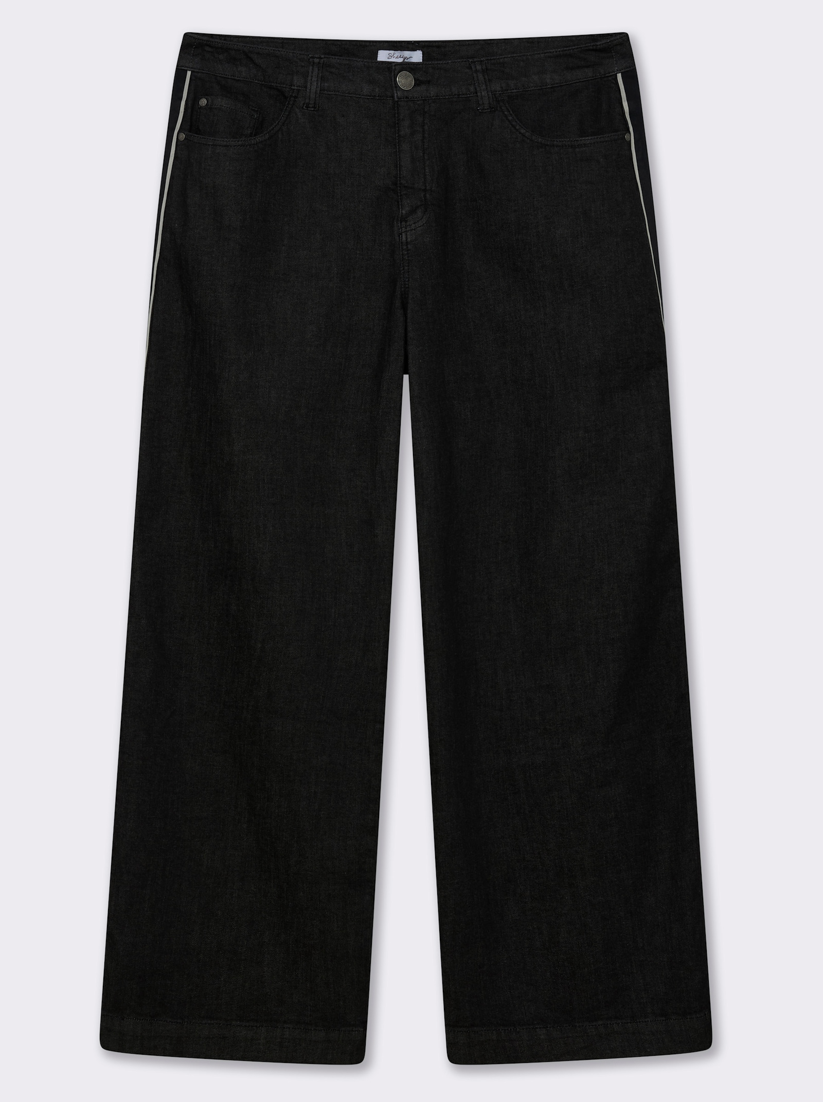 sheego Jeans met wijde pijpen en galonstrepen - black denim