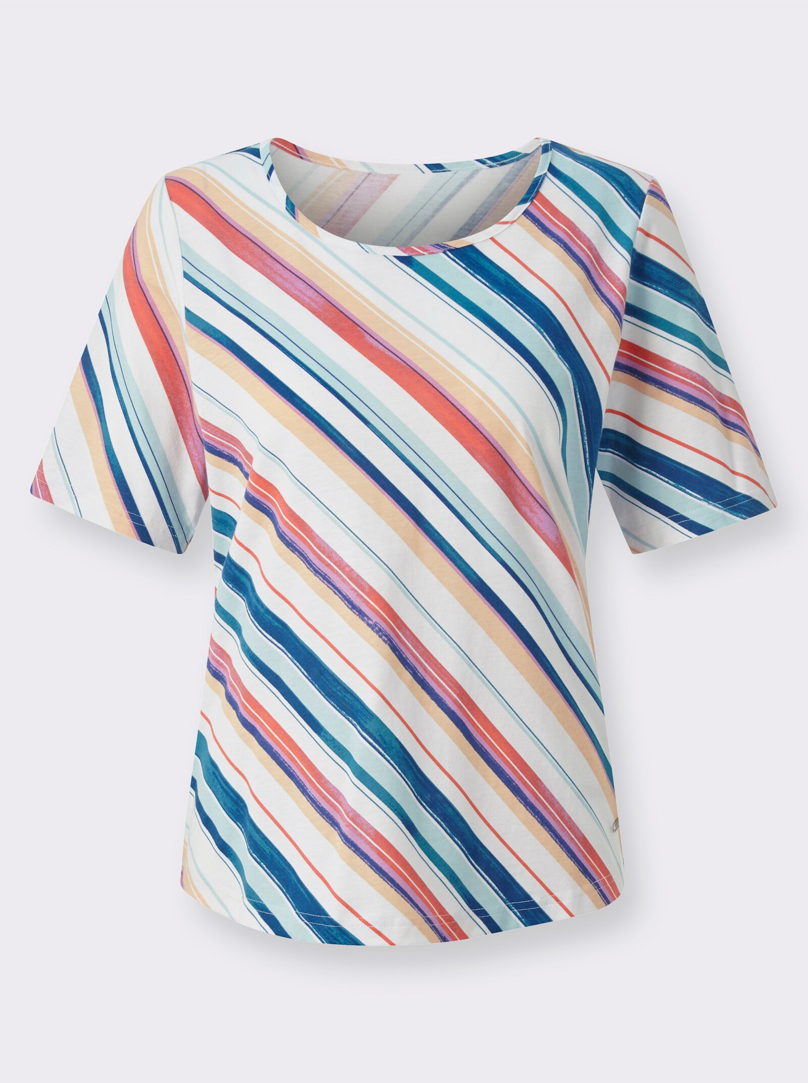 Streifenshirt mit abgerundetem Saum - mint-orchidee-bedruckt