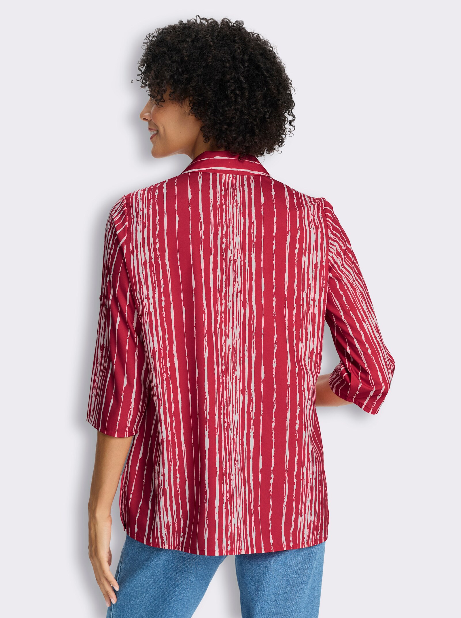 Longbluse mit Seitenschlitzen - erdbeere-ecru-bedruckt