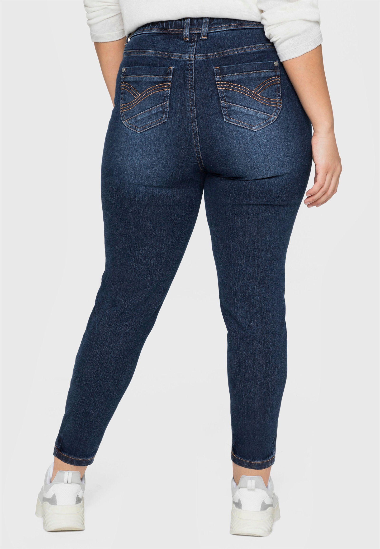 sheego Jeggings mit Gürtelschlaufen - dark blue denim