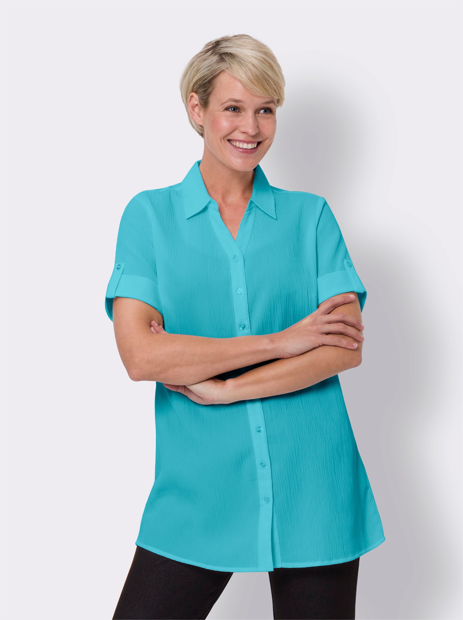 Longbluse in Crêpe-Qualität - türkis