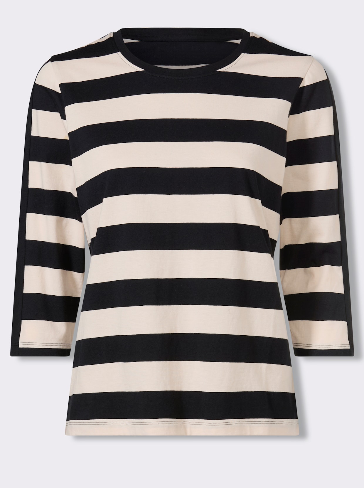 3/4-Arm-Shirt mit garngefärbten Streifen - schwarz-elfenbein-gestreift