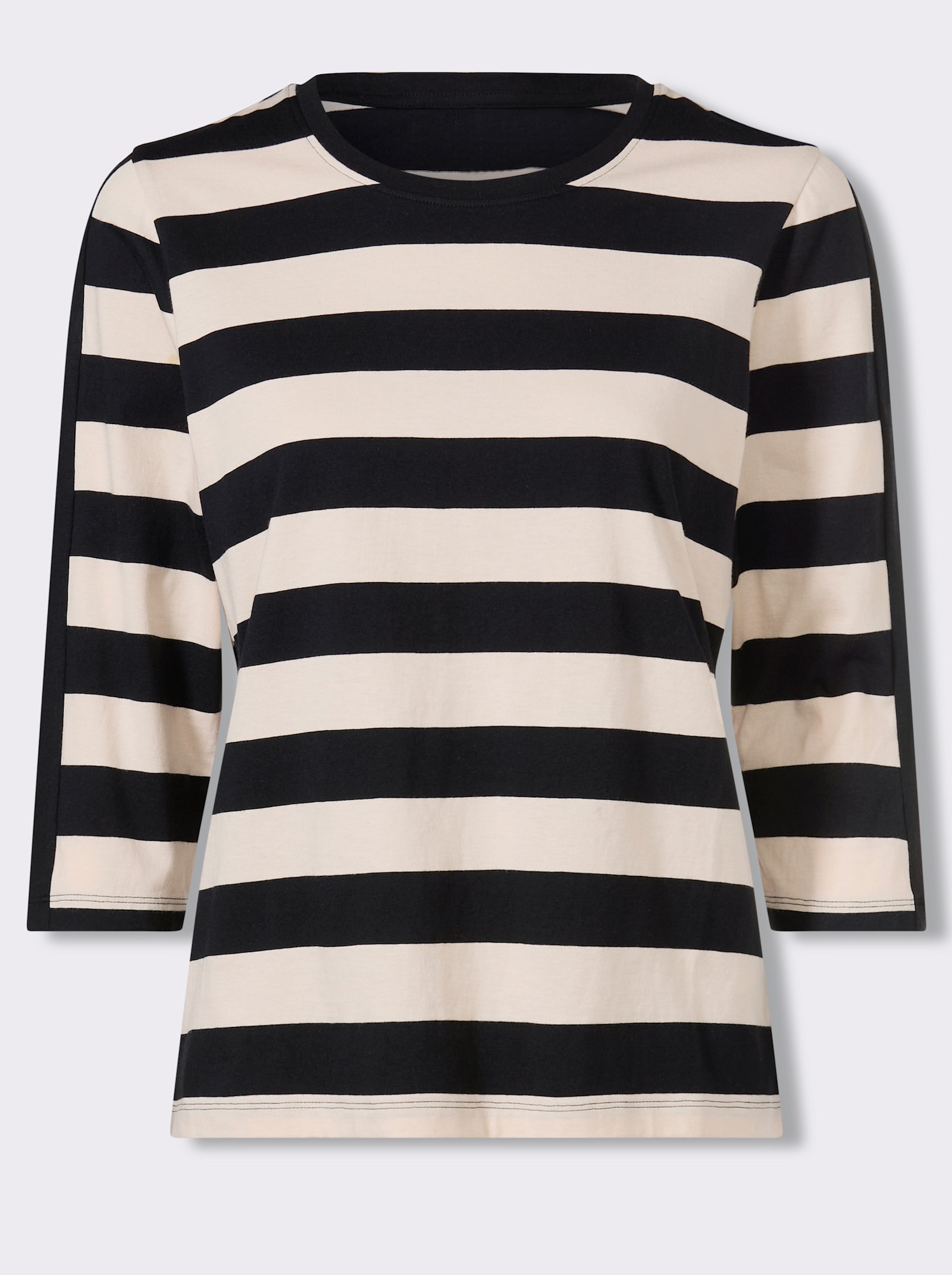 3/4-Arm-Shirt mit garngefärbten Streifen - schwarz-elfenbein-gestreift