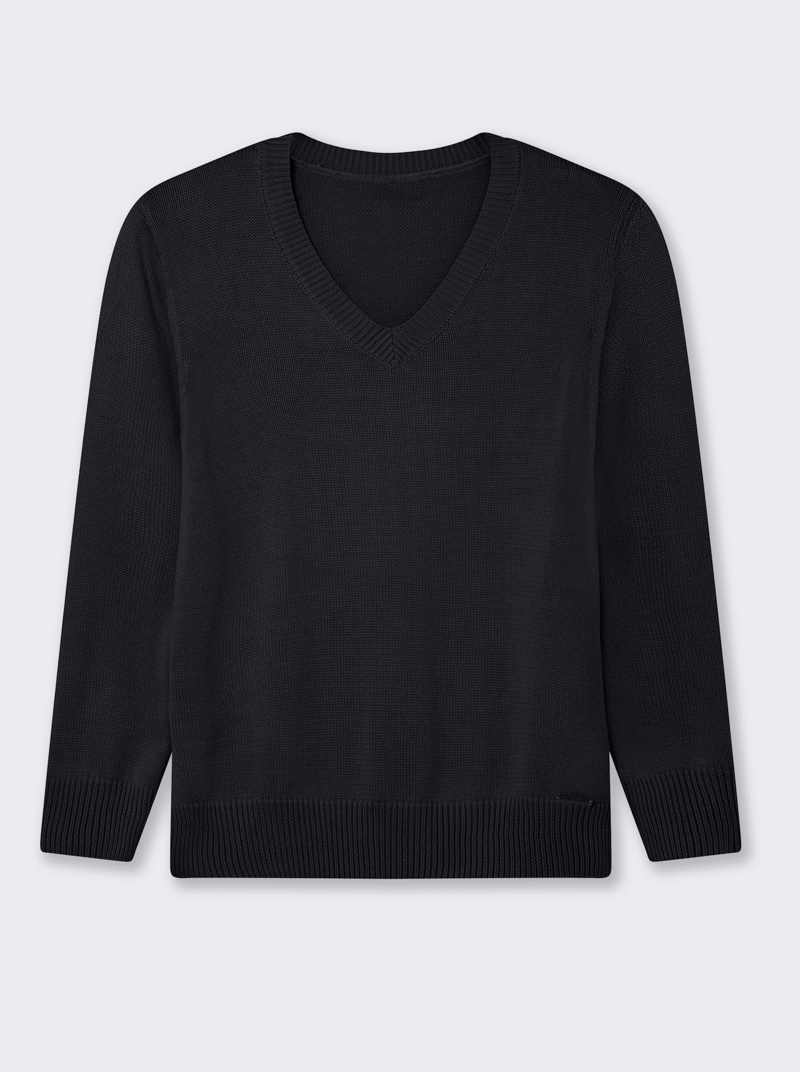 V-Ausschnitt-Pullover mit Baumwolle - schwarz