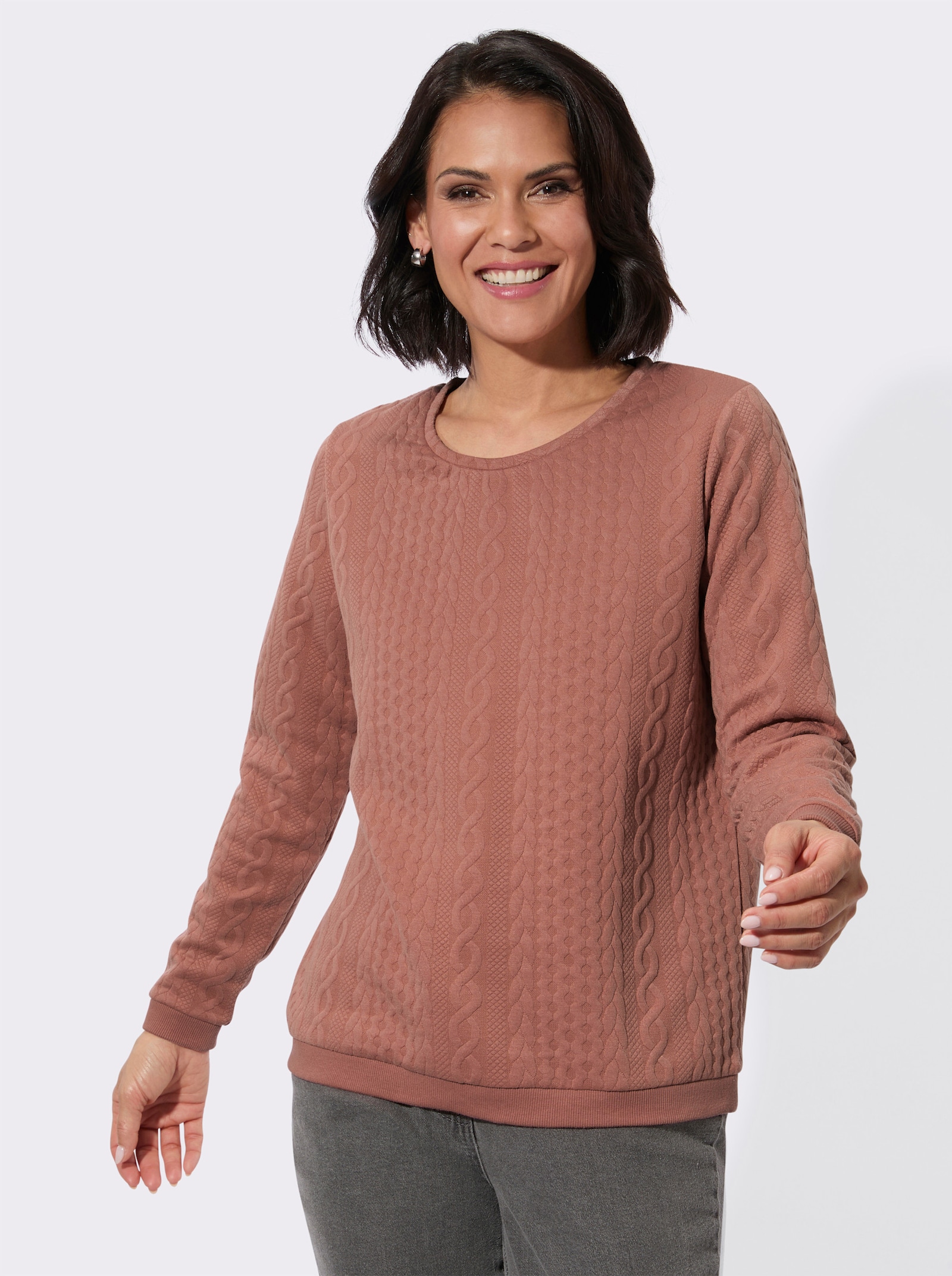 Langarmshirt mit Jacquard-Muster - rosenholz