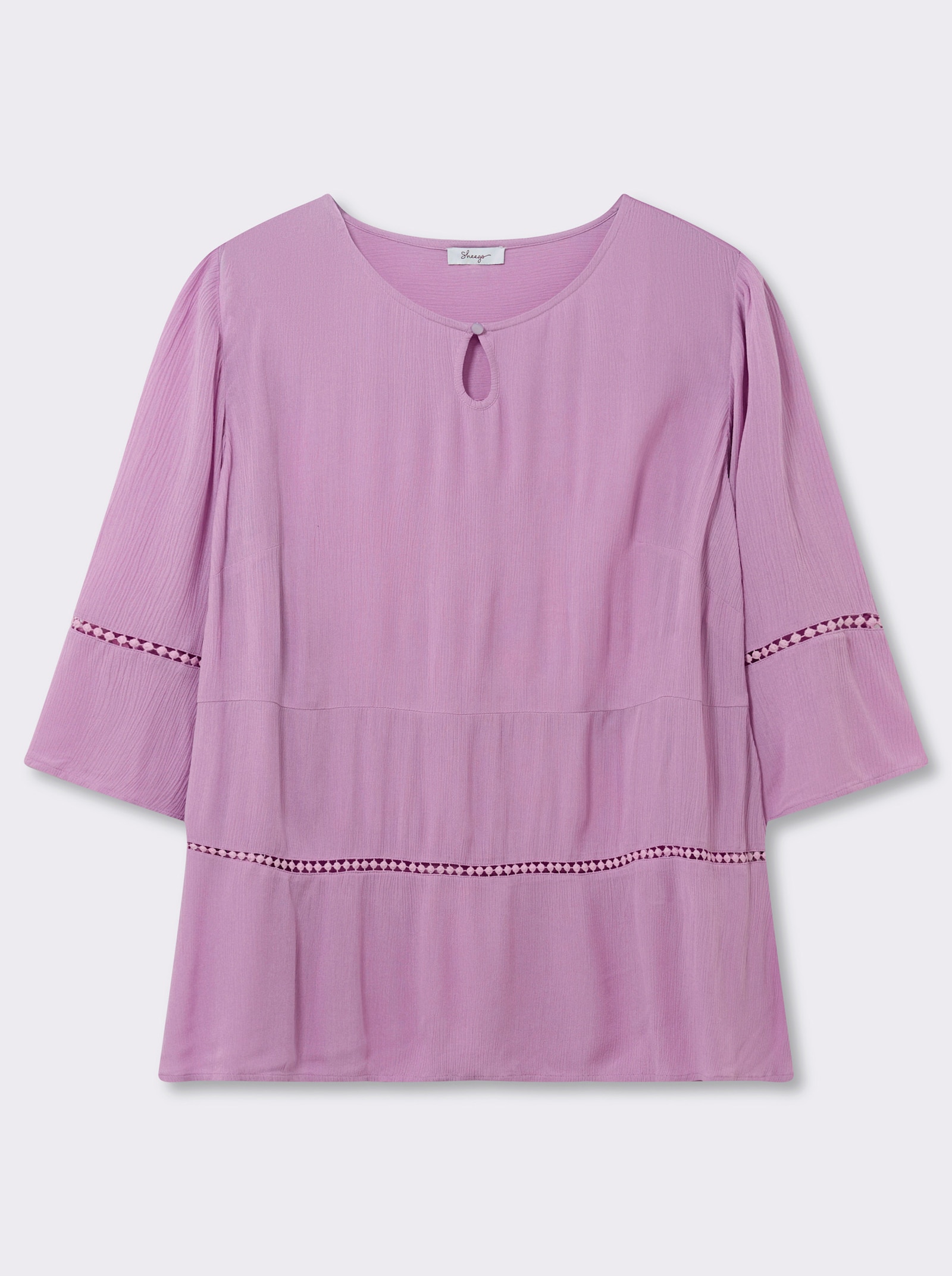 sheego Tunika mit 3/4-Arm und Lochmusterborte - orchidee