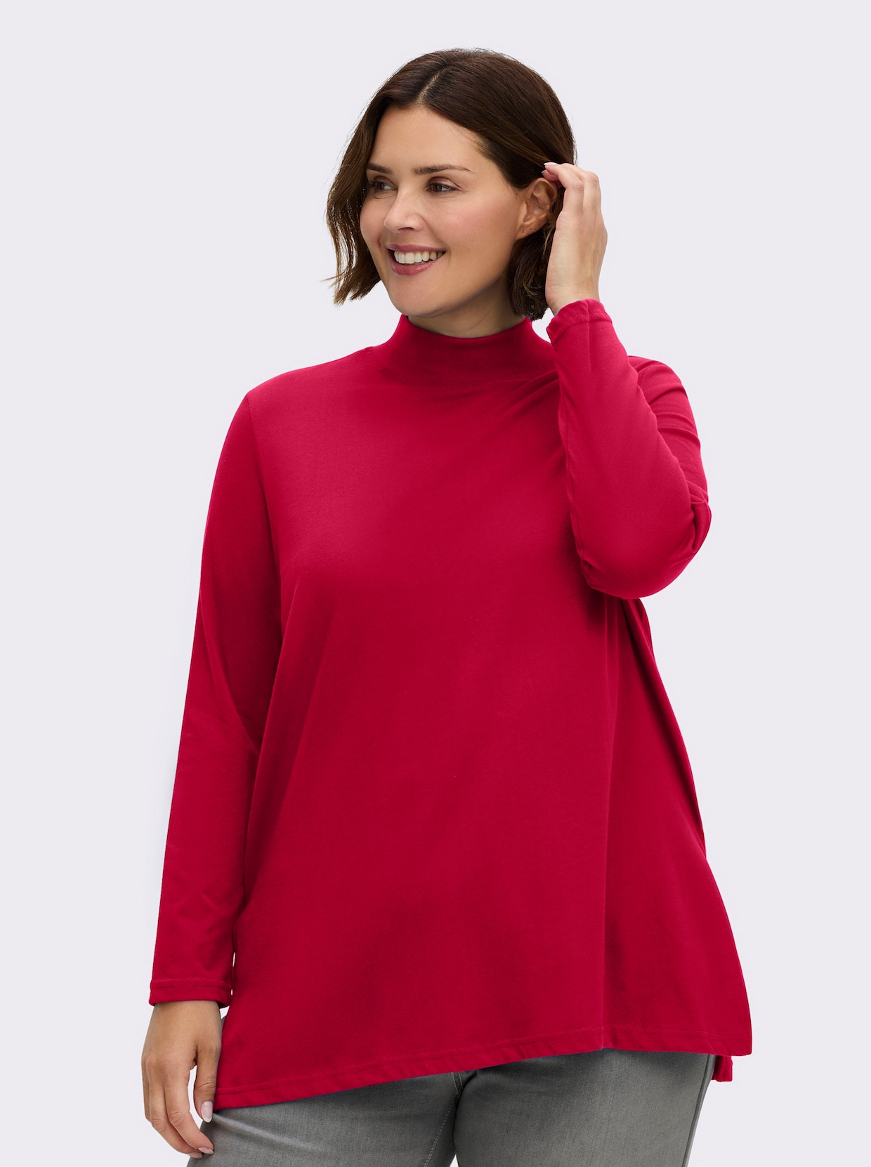 Longshirt mit hohen Seitenschlitzen - rot