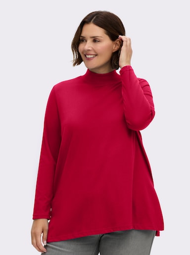 Longshirt mit hohen Seitenschlitzen - rot