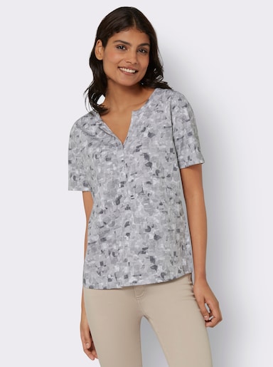 Kurzarmshirt in Baumwoll-Qualität - hellgrau-steingrau-bedruckt