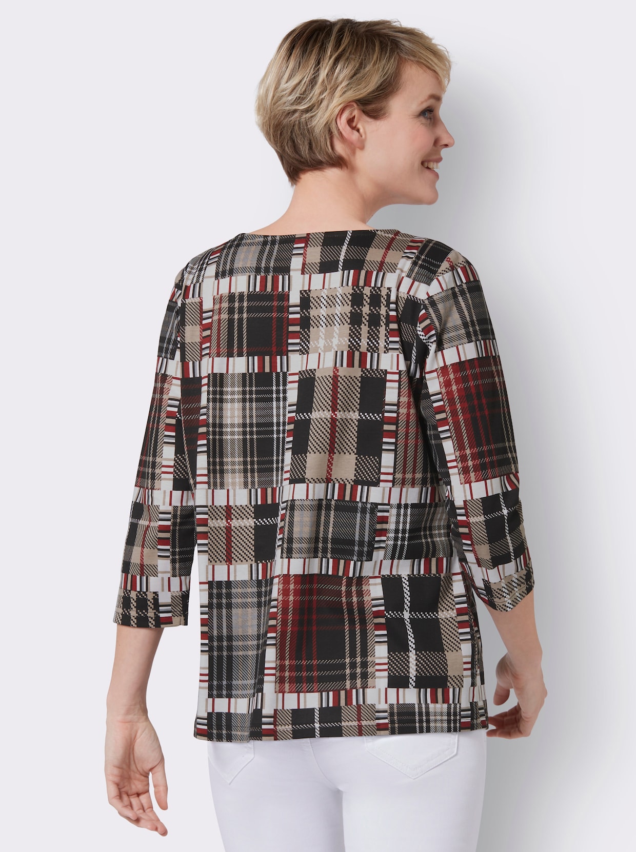 Shirt met 3/4-mouw - zwart/kers geprint