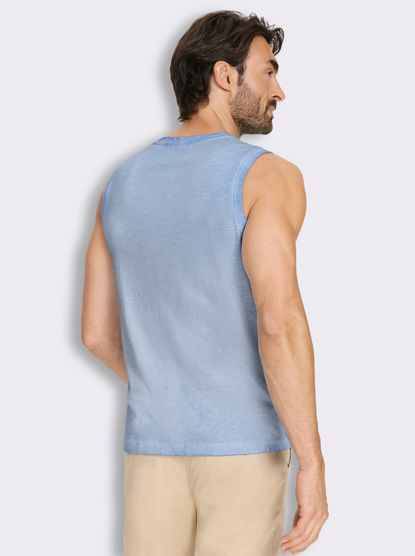V-Shirt ärmellos, aus Baumwolle - himmelblau