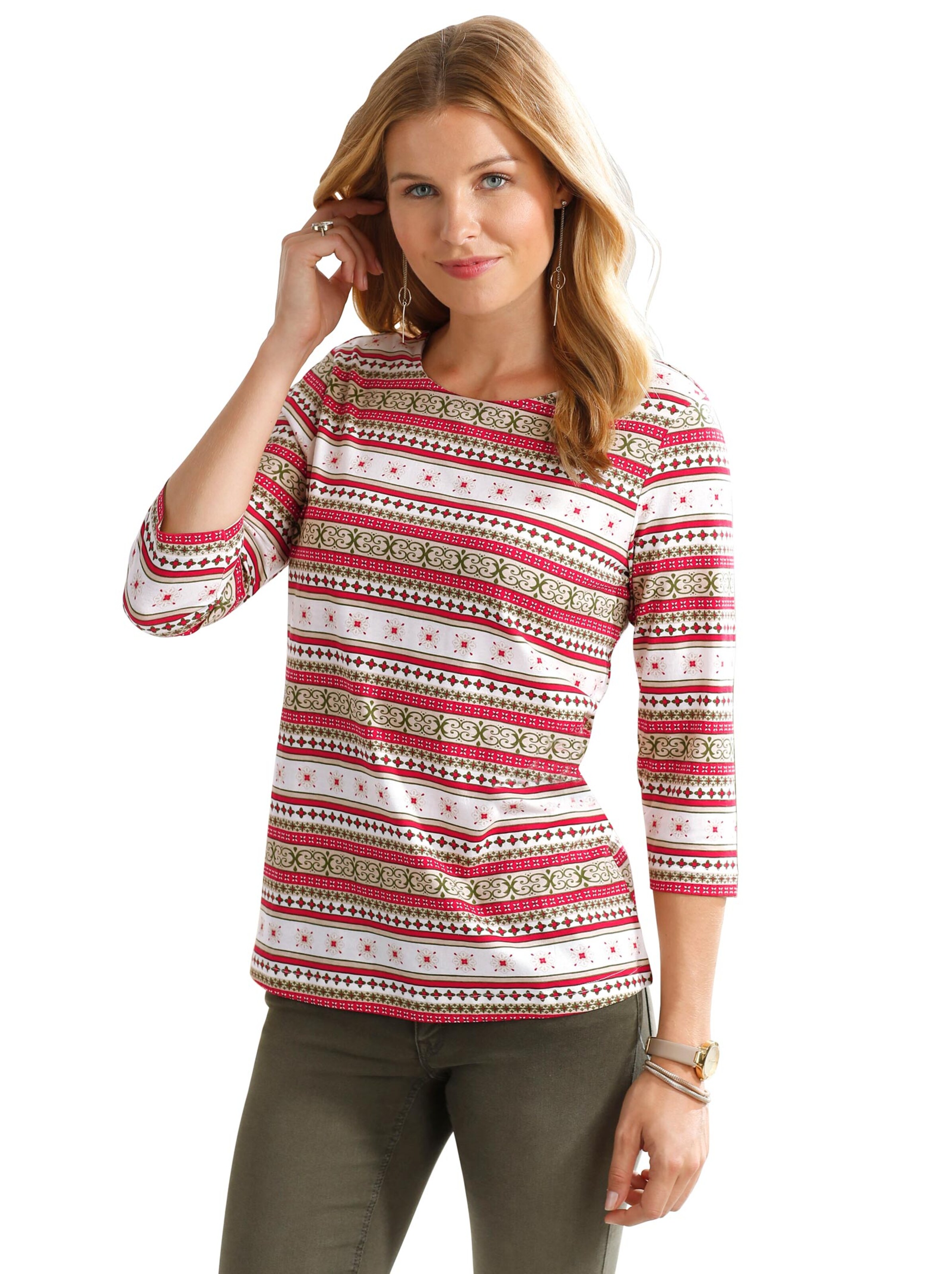 Shirt - beige-rot-gemustert