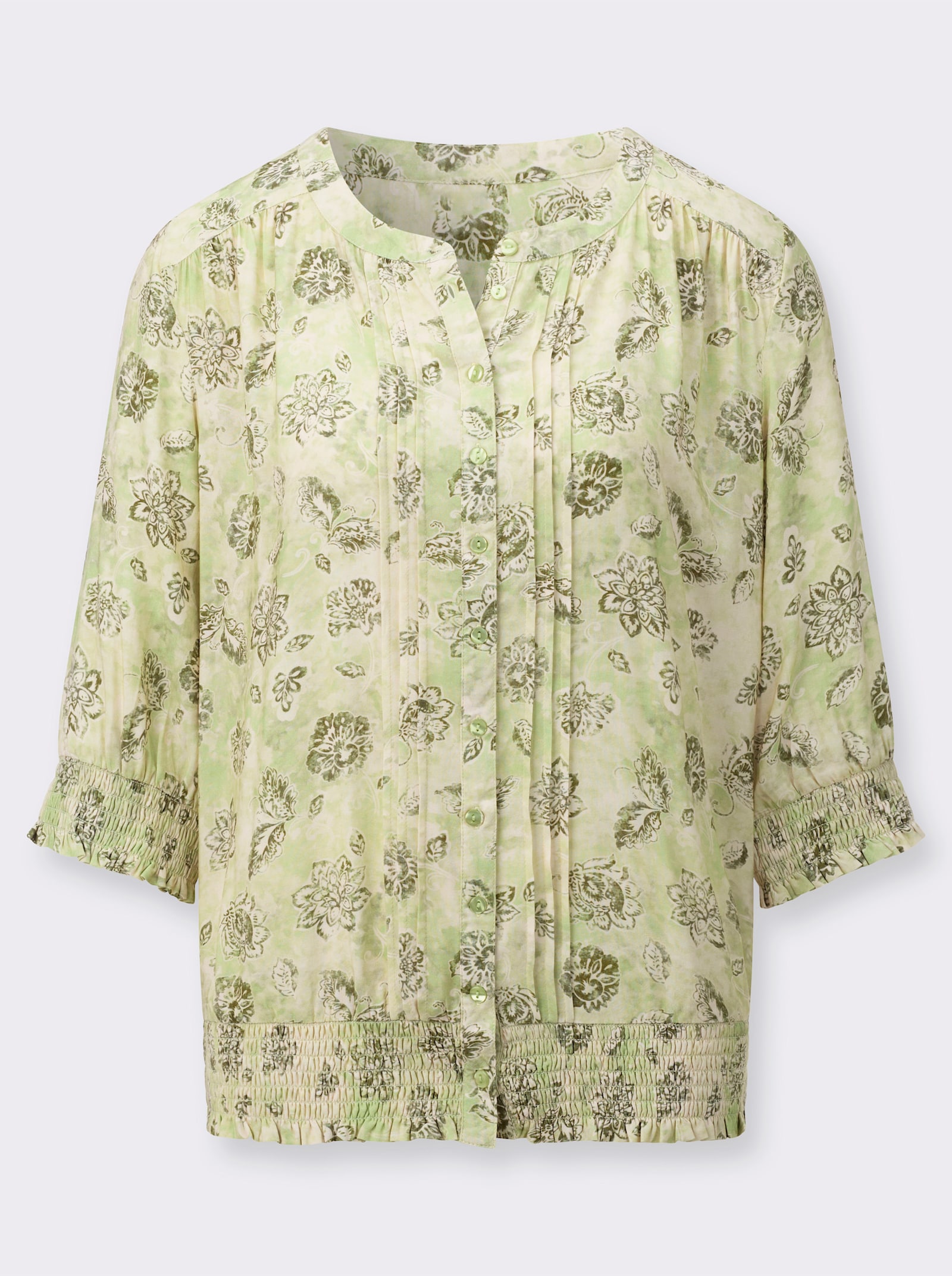 Druckbluse mit gesmokten Abschlüssen - lindgrün-bedruckt