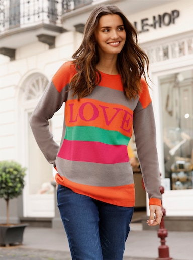 Longpullover mit Blockstreifen - taupe-orange-gestreift