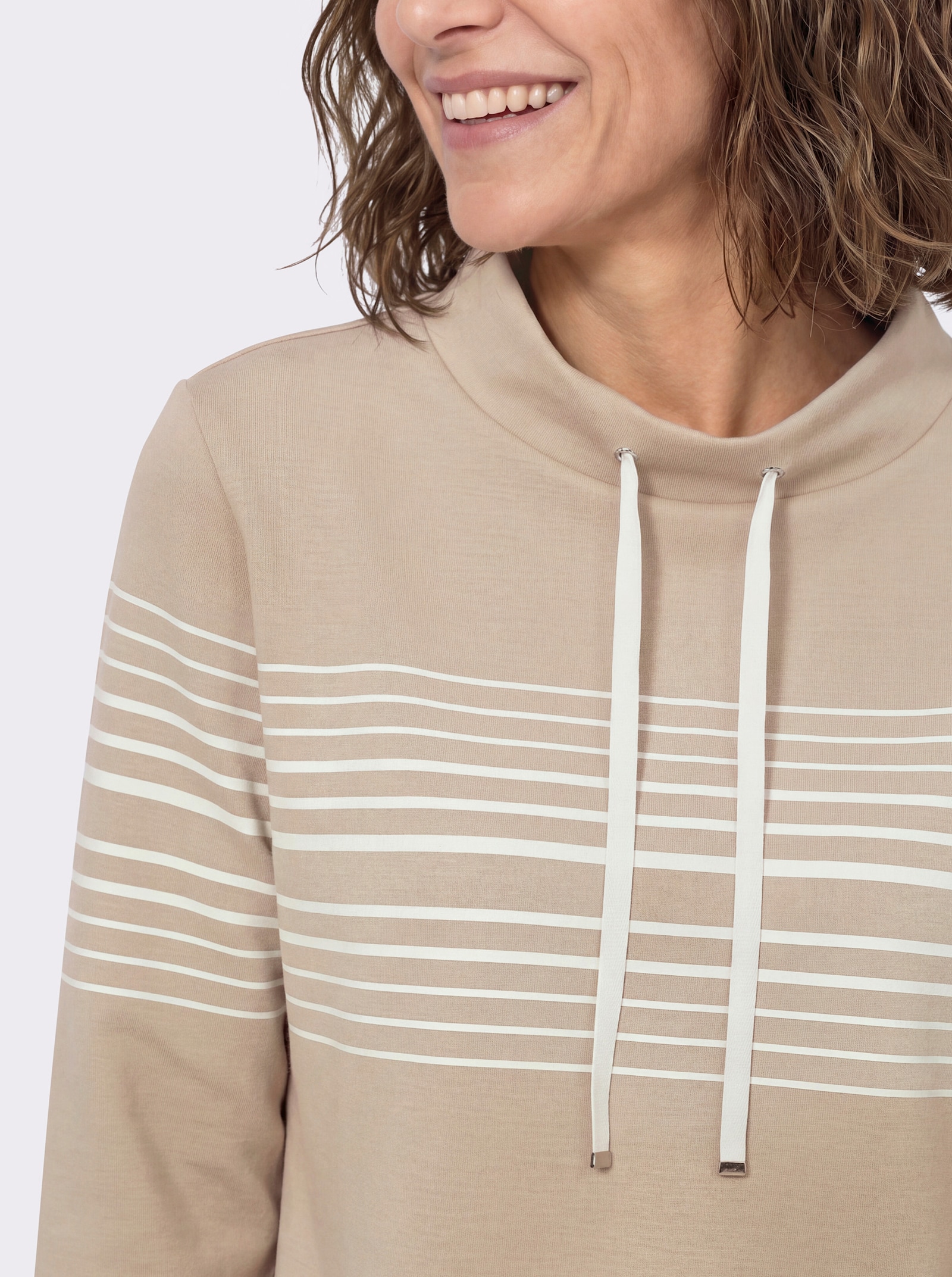 Sweatshirt mit Stehkragen - beige-ecru-geringelt