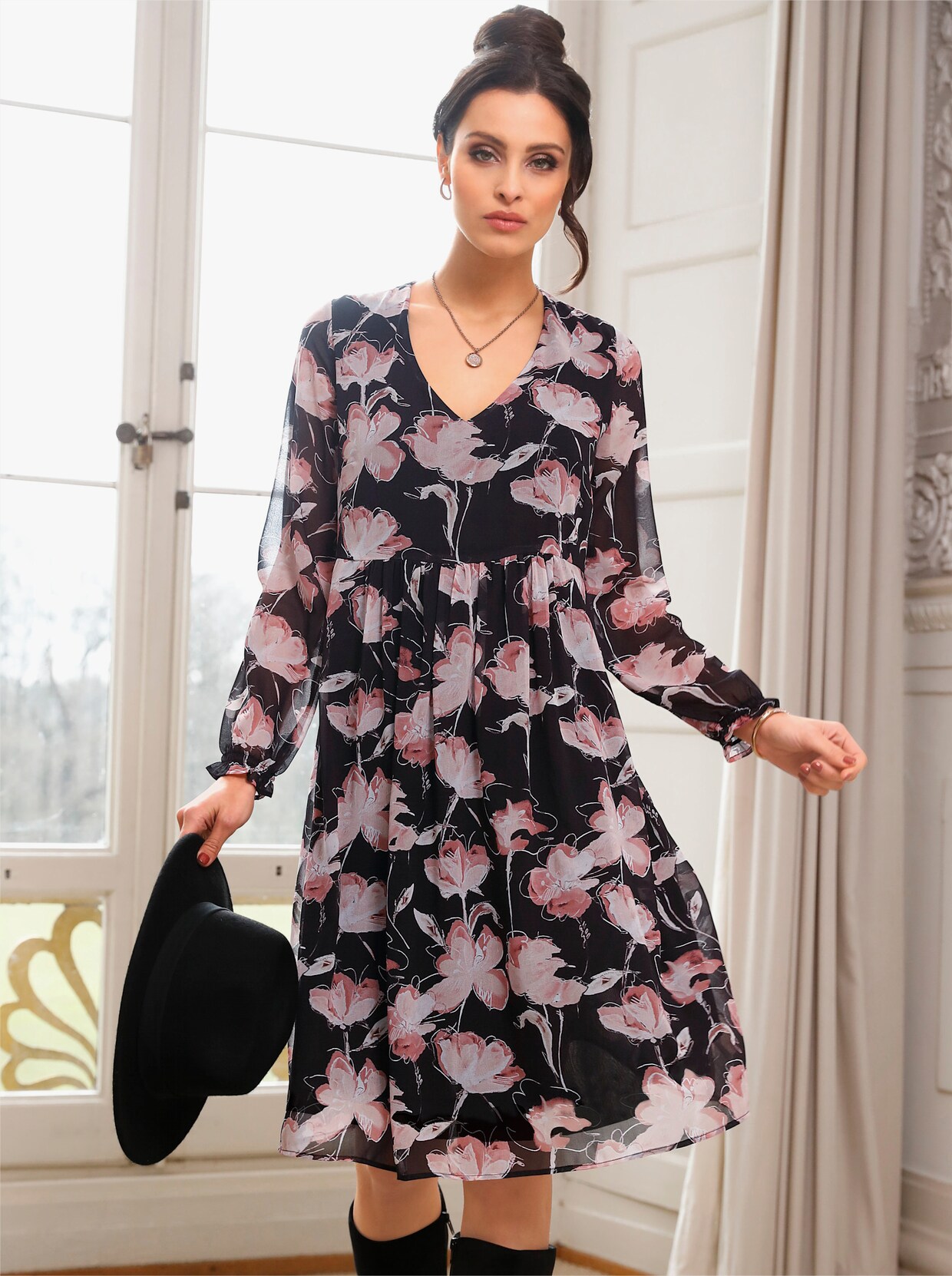 Druckkleid - schwarz-bedruckt