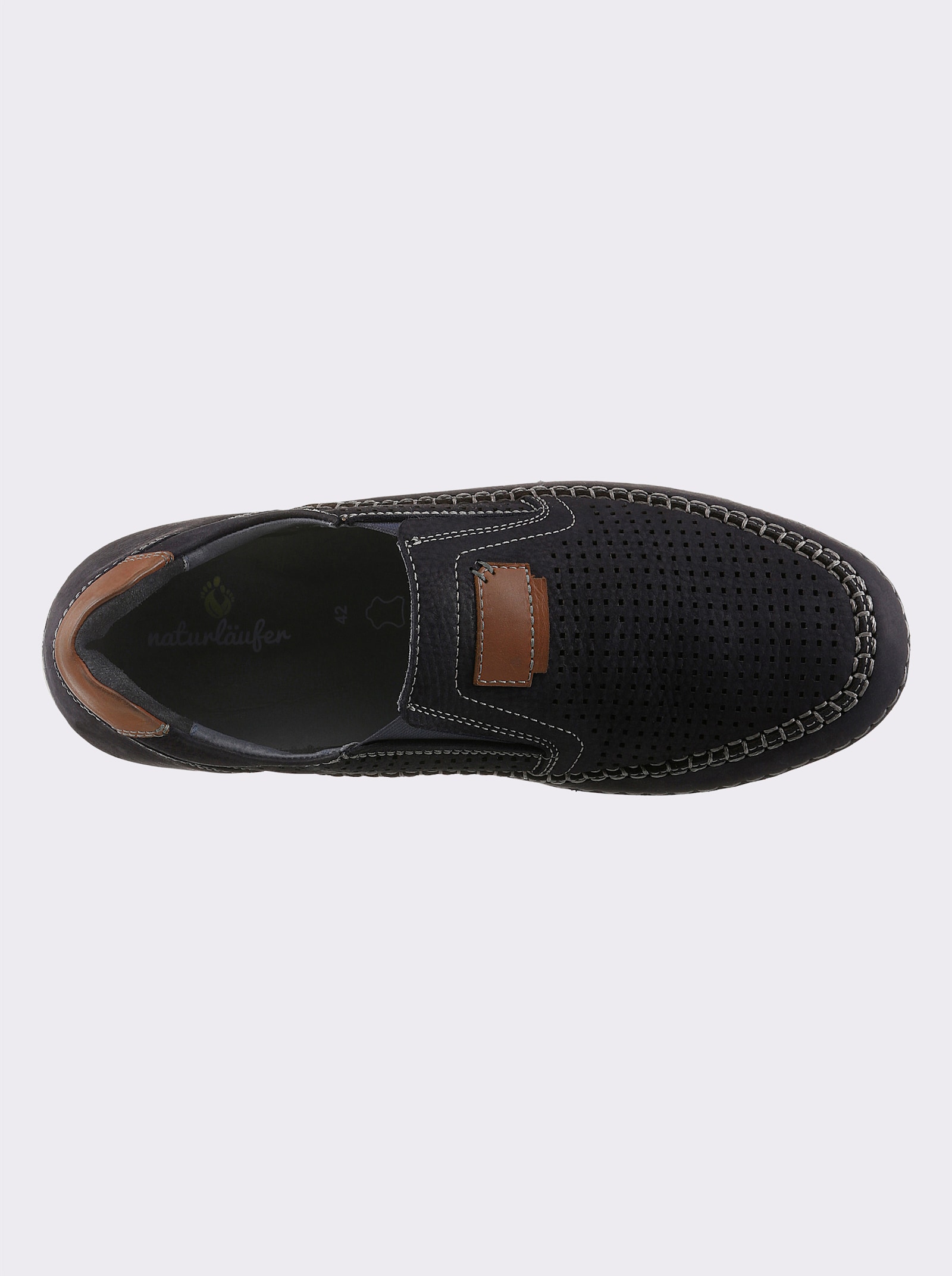 Naturläufer Slipper aus Nubukleder, mit Perforation - dunkelblau