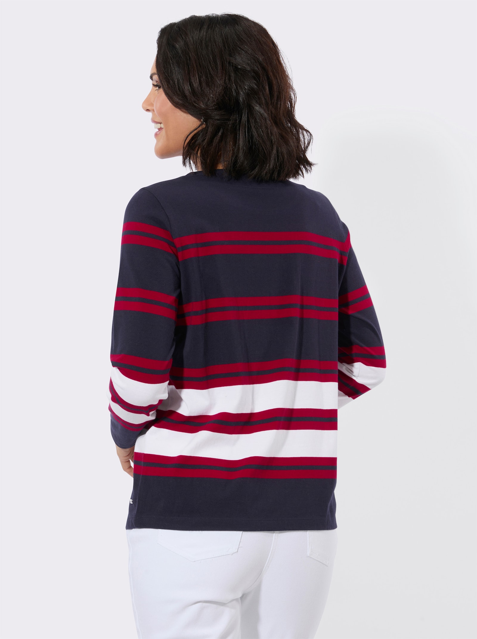 Langarmshirt im geringelten Druckmuster - marine-rot-geringelt