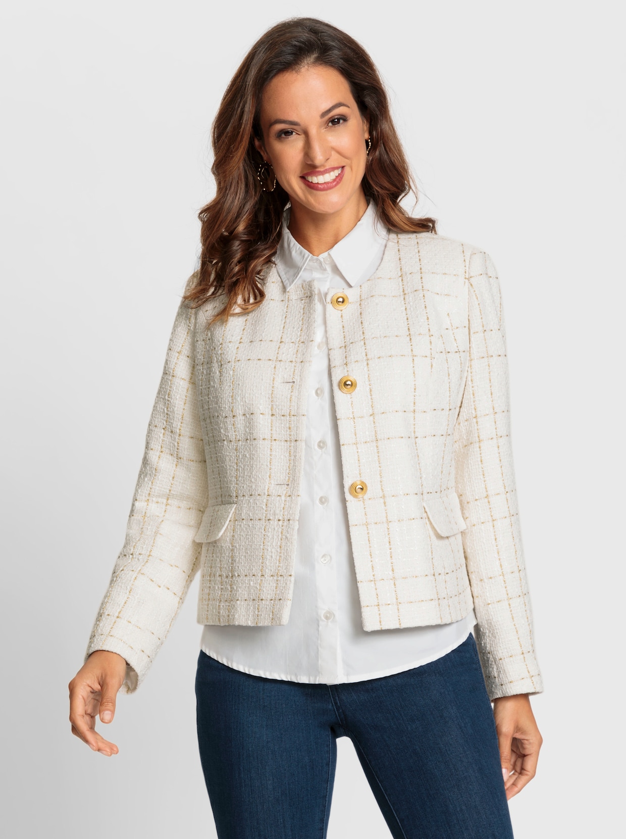 Bouclé-Blazer - champagner-sesam-gemustert