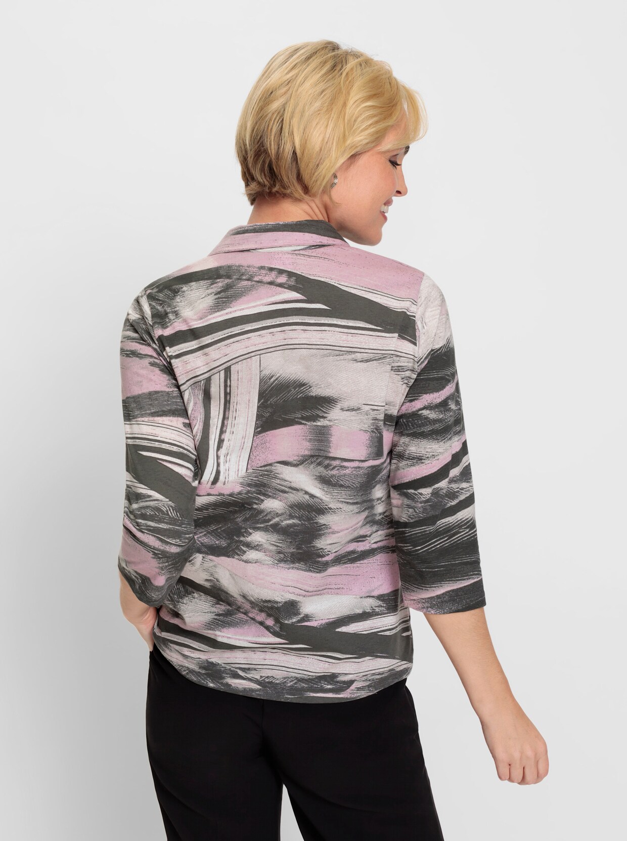 Poloshirt - roze/grafiet bedrukt