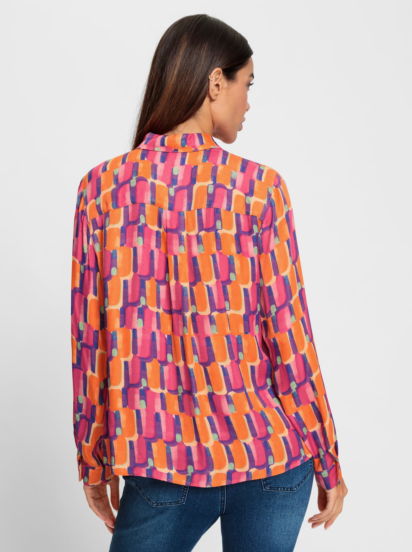 heine Blouse met print, van licht glanzend materiaal - oranje/pink bedrukt