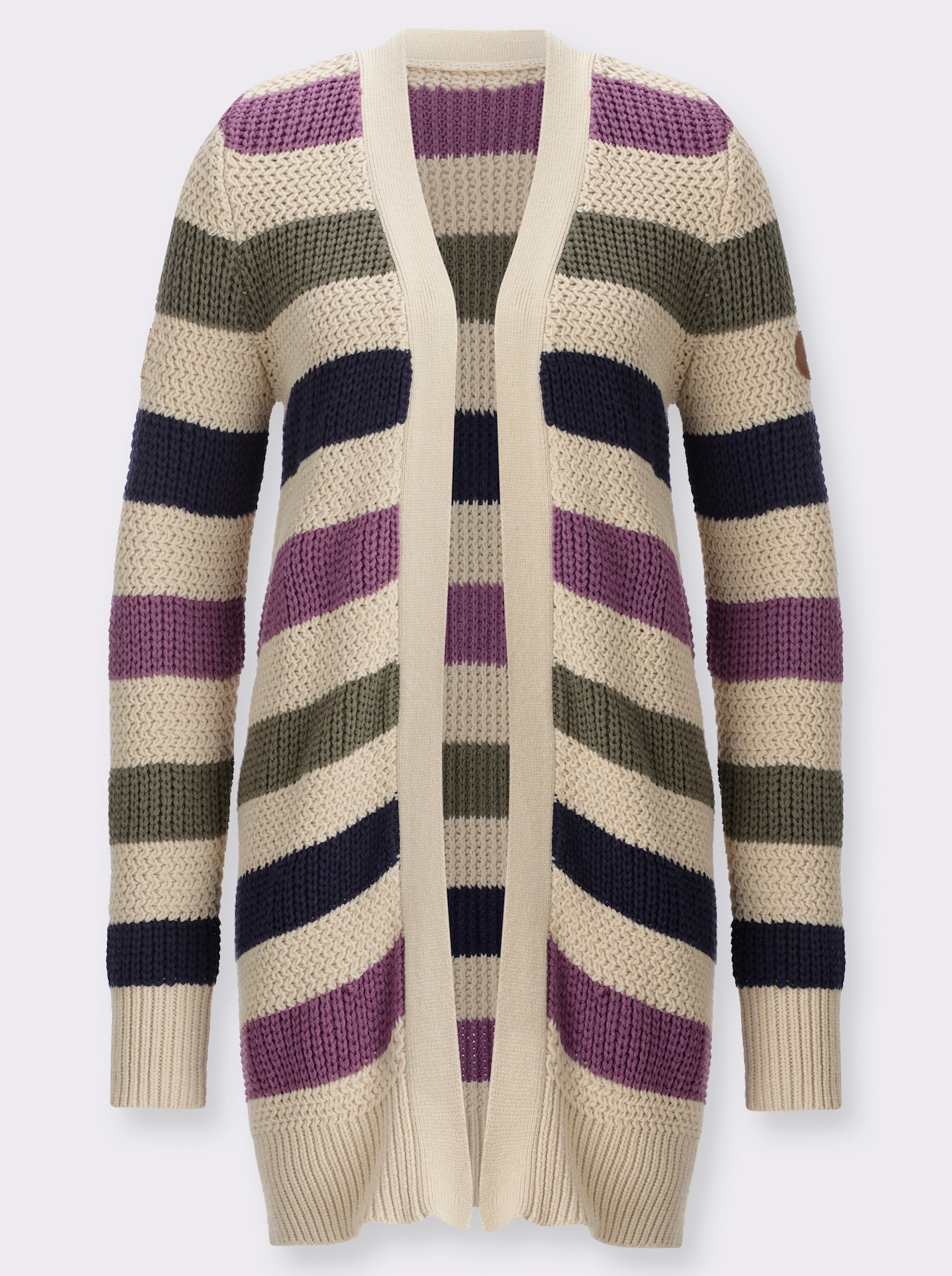 Strickjacke in verschlussloser Form - sand-khaki-geringelt