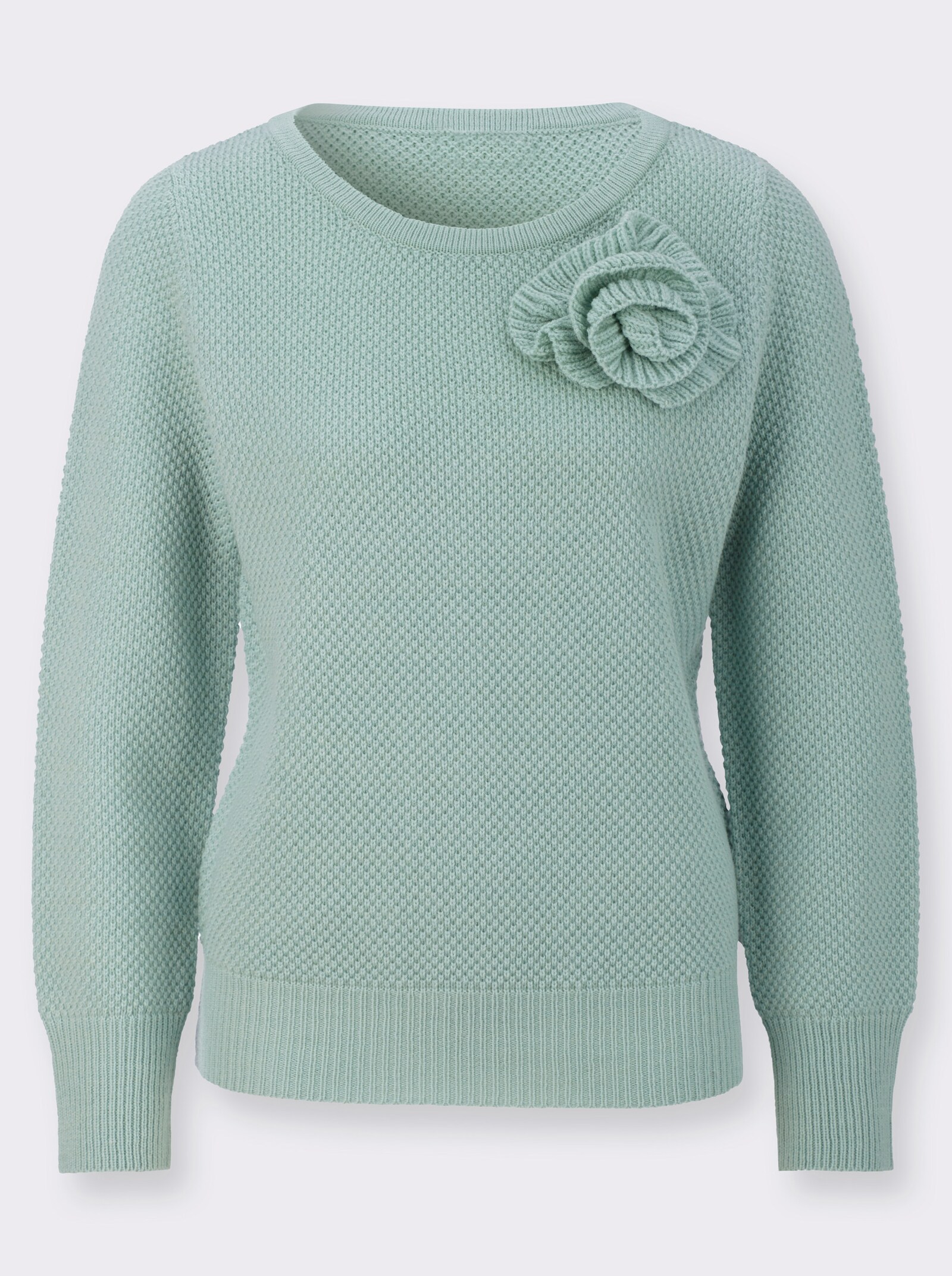 Langarm-Pullover mit Blüten-Applikation - kalkmint