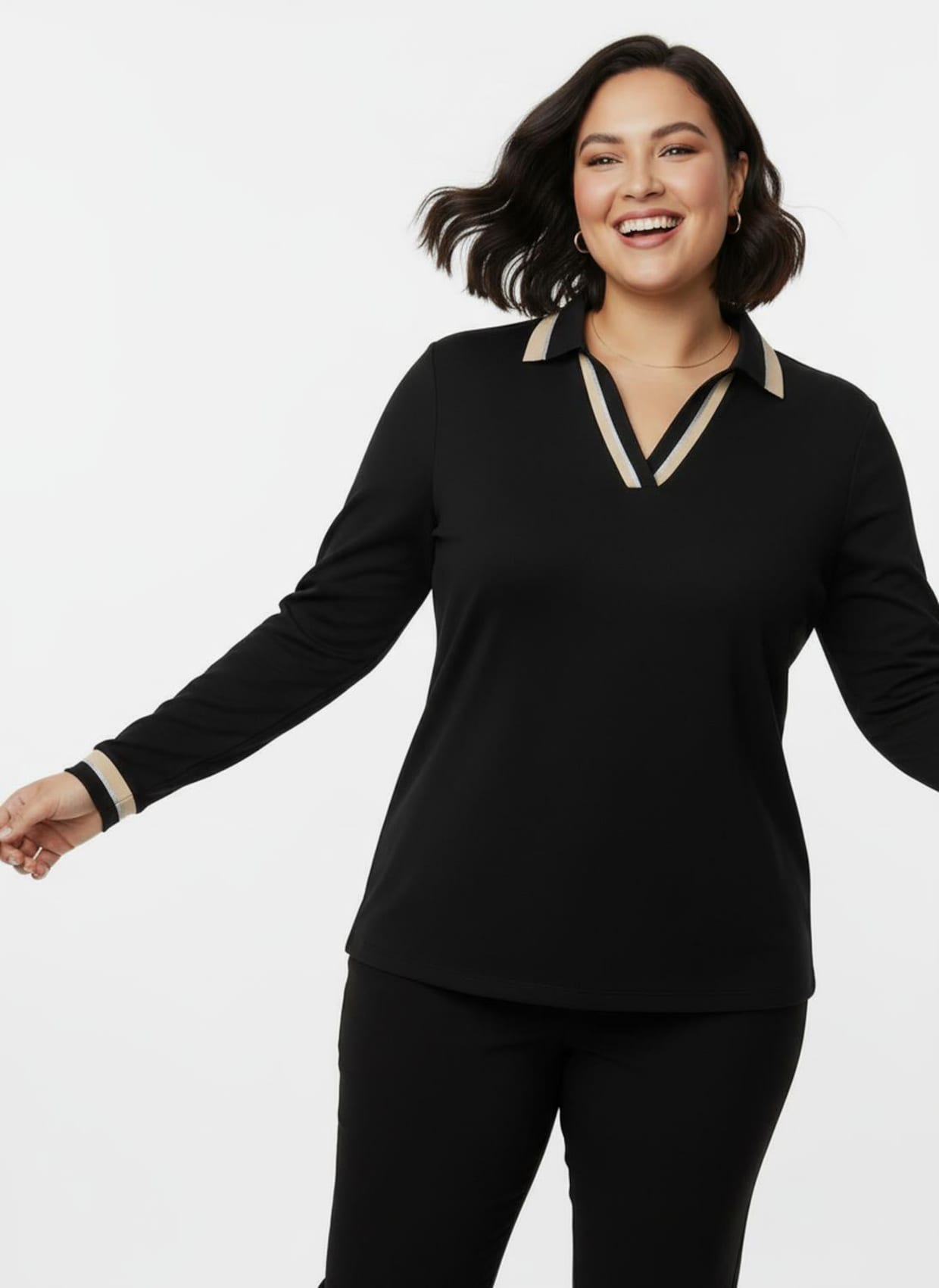 Poloshirt mit Kontrast-Akzenten - schwarz-sand-gemustert