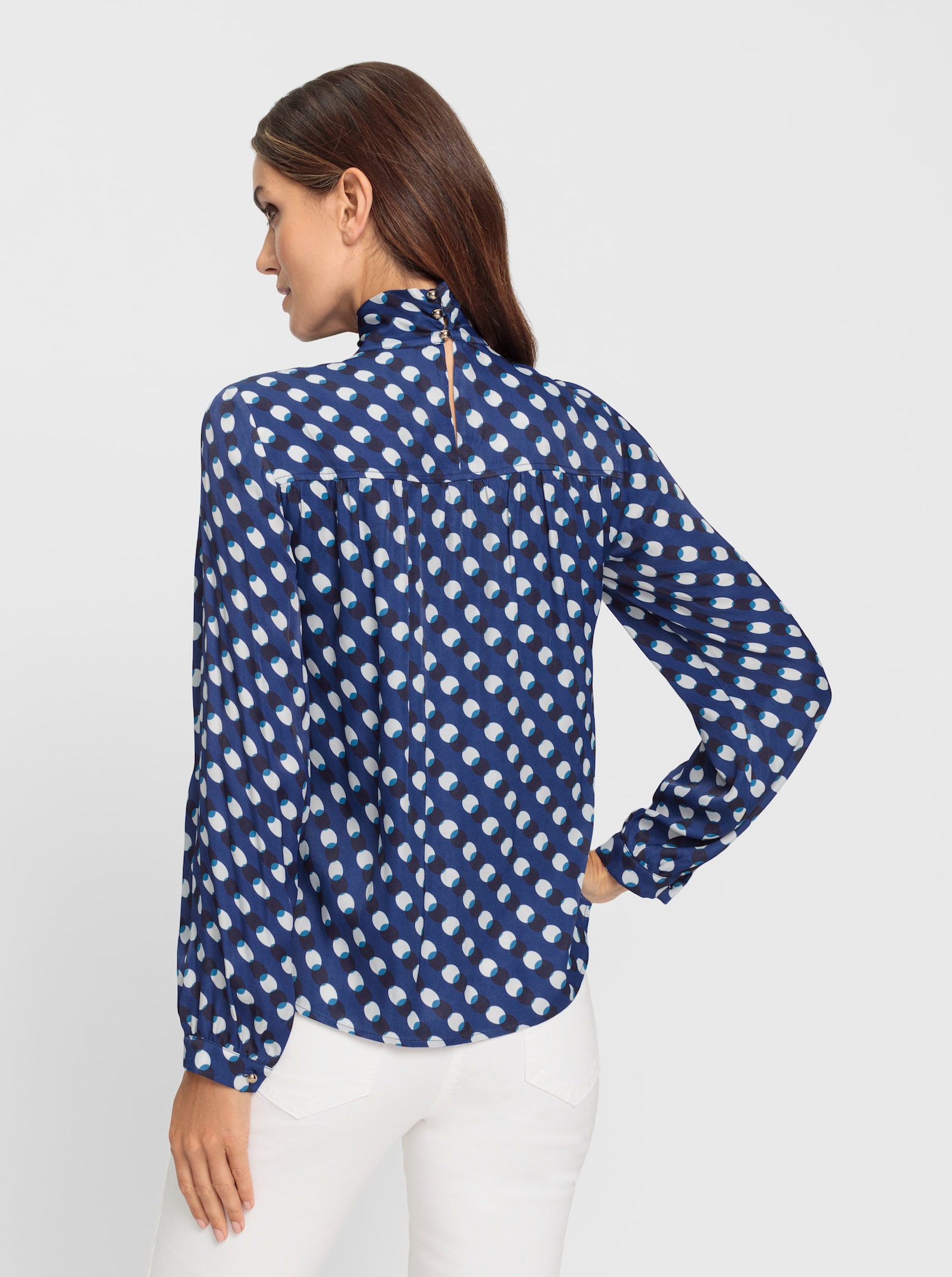 heine Schlupfbluse mit Punkte-Dessin - royalblau-ecru-bedruckt