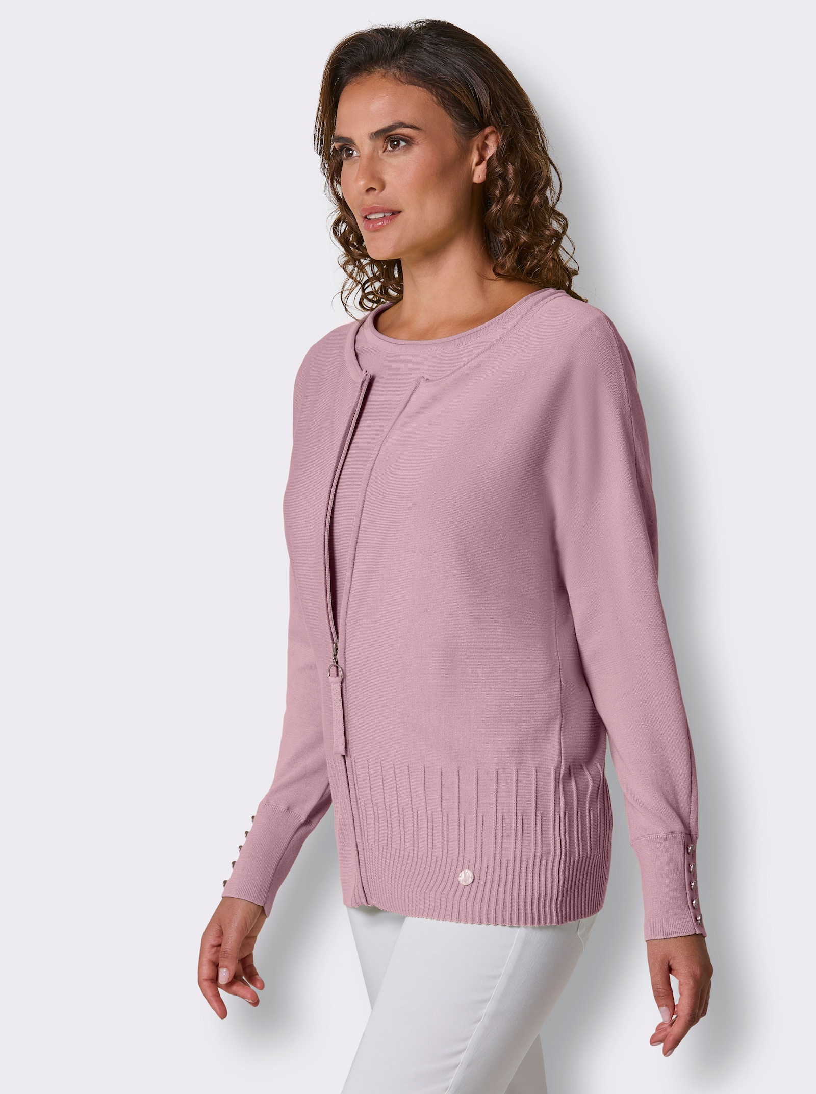CREATION L PREMIUM Feinstrickjacke mit Fledermaus-Ärmeln - rosé