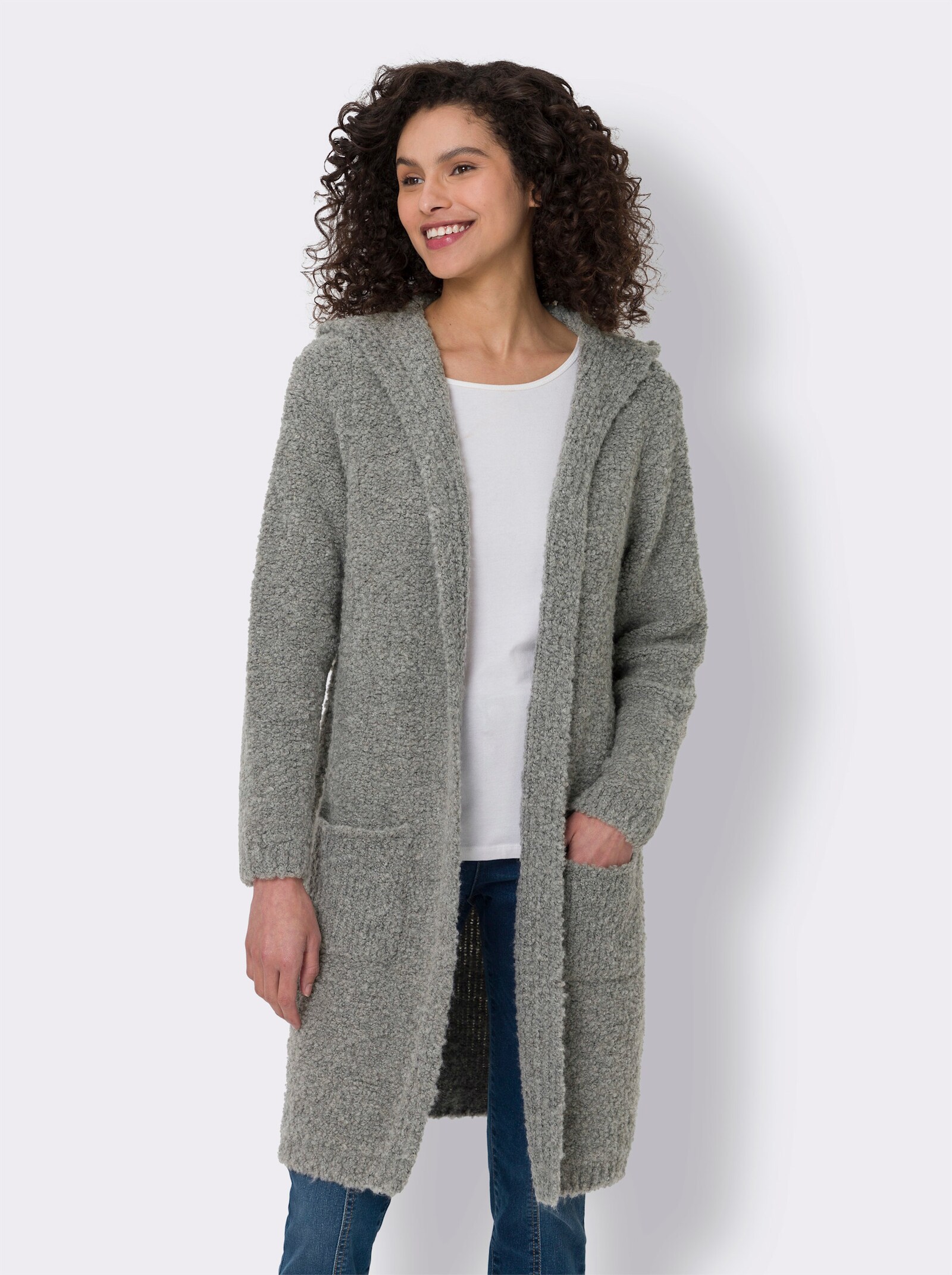 heine Longstrickjacke in Chenille-Qualität - steingrau-meliert