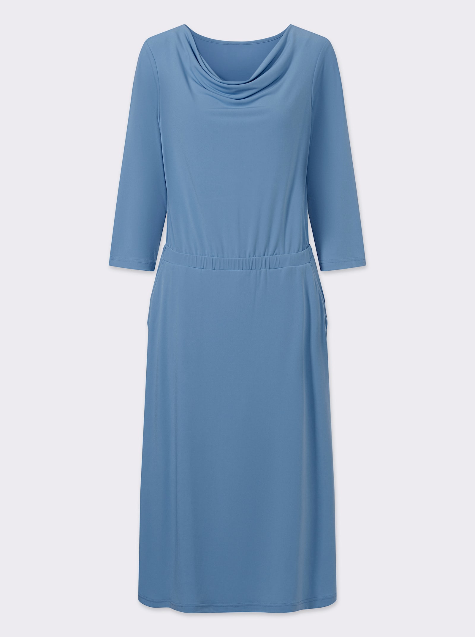 Jerseykleid mit Wasserfall-Ausschnitt - mittelblau