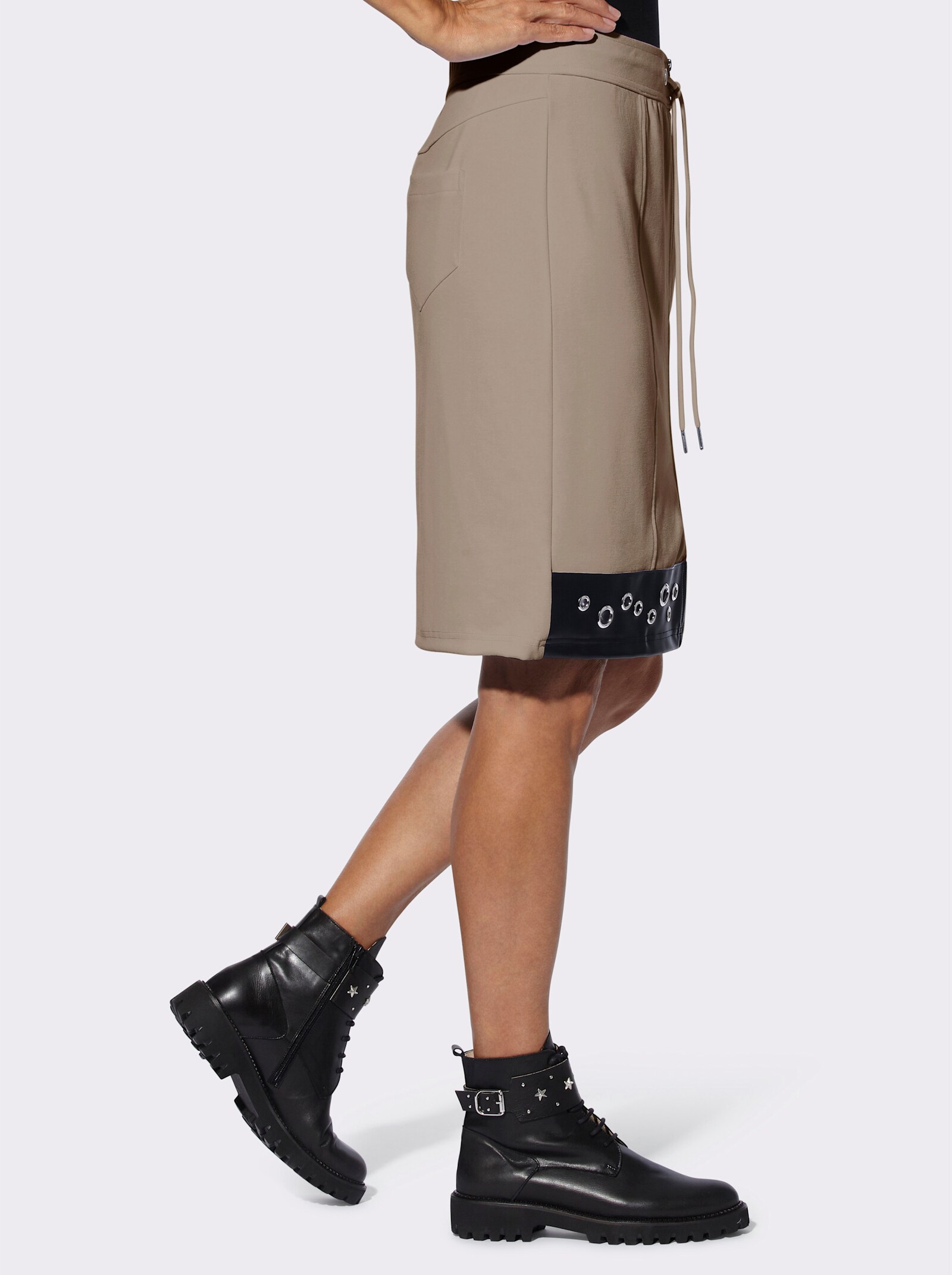 Schlupfrock mit Besatz in Leder-Optik - sesam