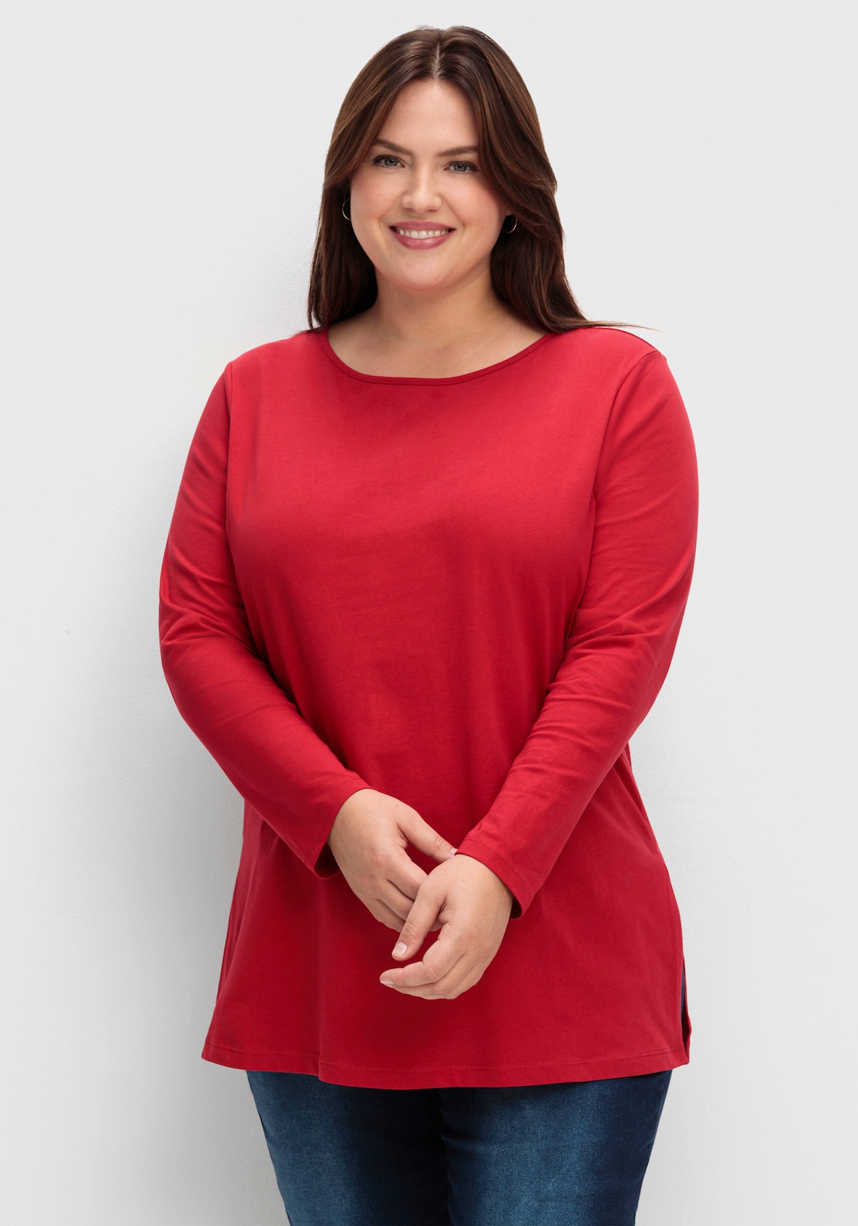 Langarmshirt mit hohen Seitenschlitzen - bordeaux