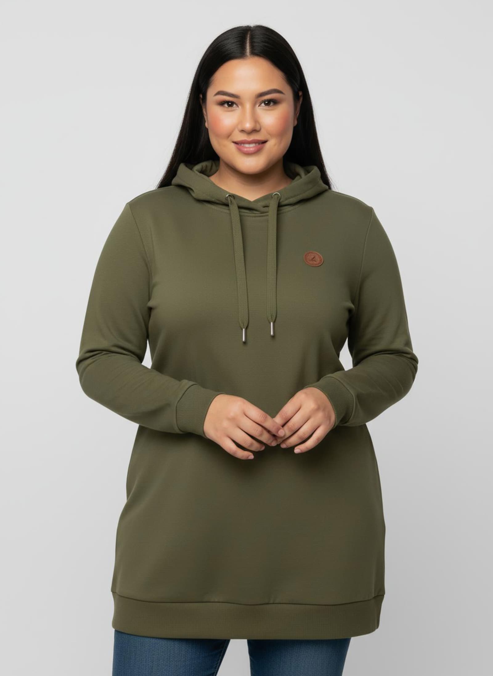 Longsweatshirt mit Kapuze - oliv