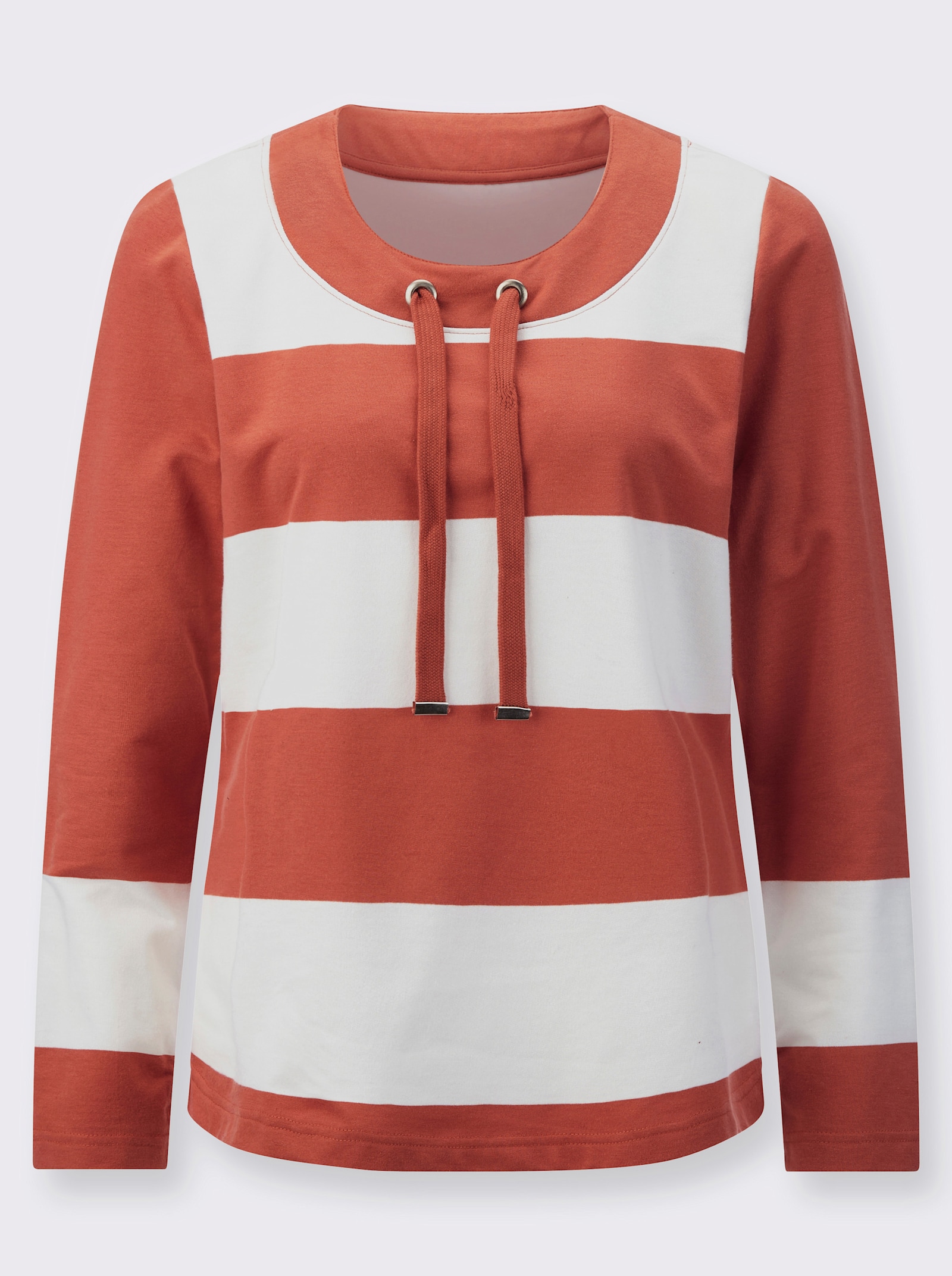 Sweatshirt mit Rundhals und Tunnelzug - terra-ecru-geringelt