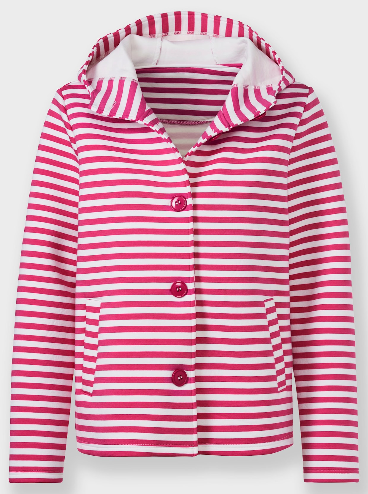 heine Veste sweat - fuchsia-écru à rayures fines